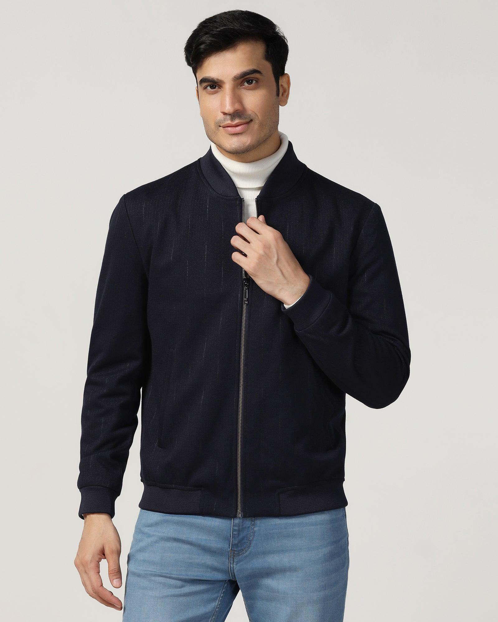 Bomber Navy Textured Zipper Jacket - Accord - Image 5