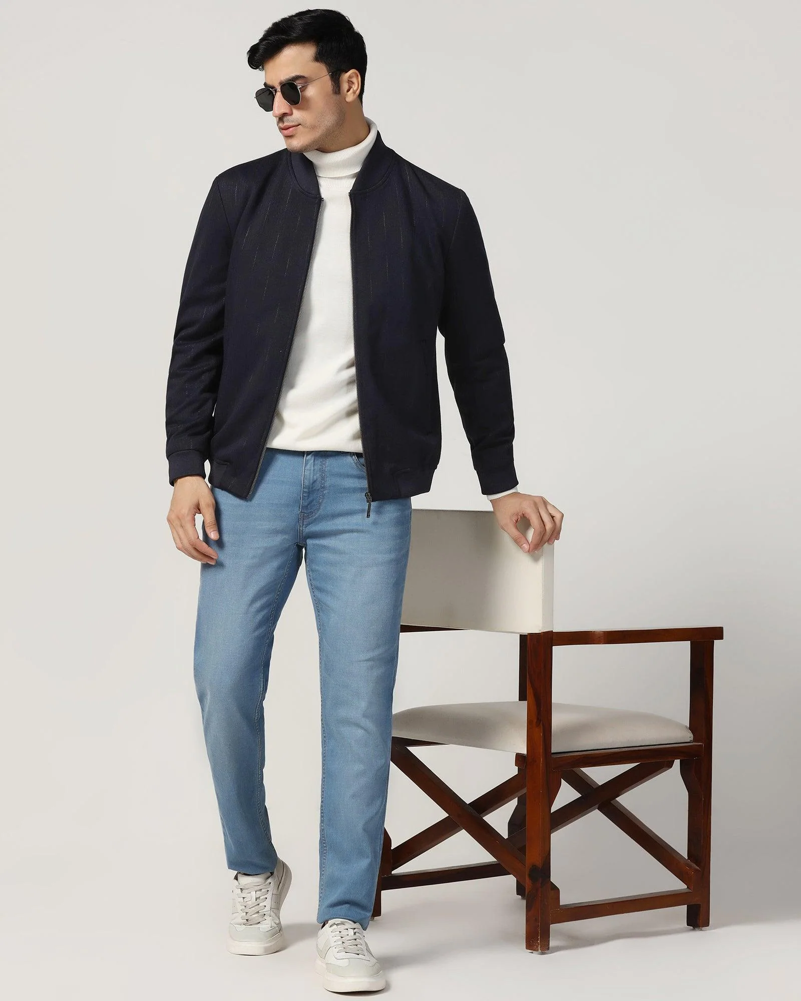 Bomber Navy Textured Zipper Jacket - Accord - Image 6