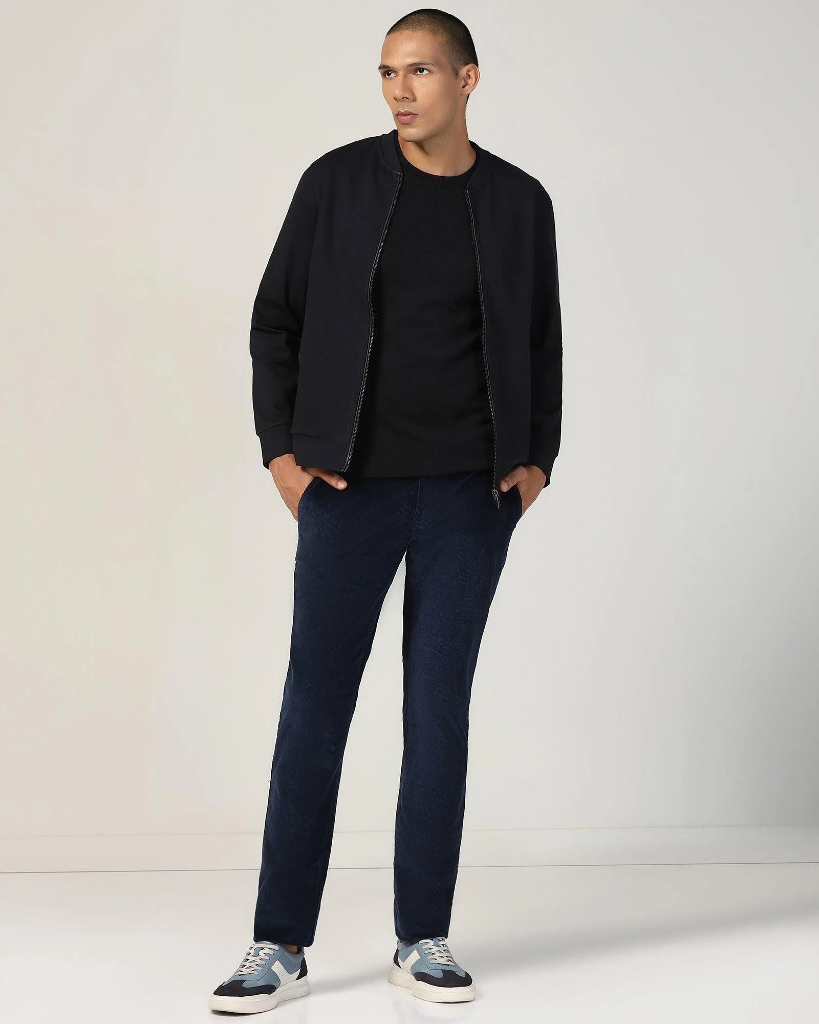 Bomber Neck Navy Solid Sweatshirt - Boris - Image 3