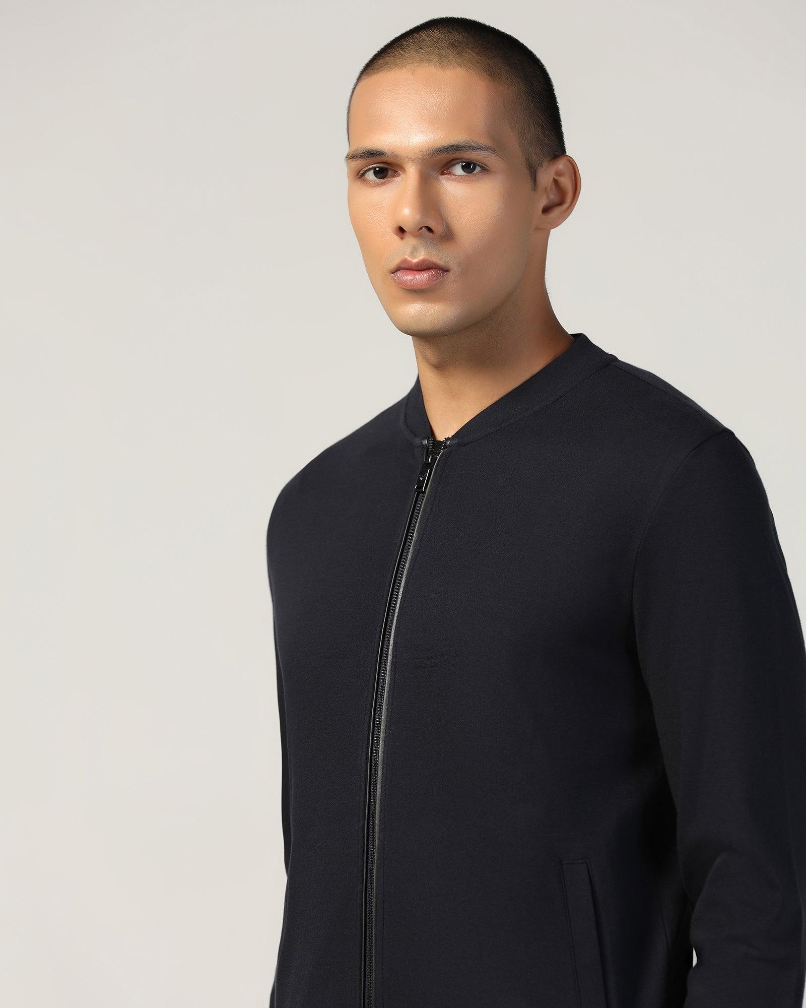 Bomber Neck Navy Solid Sweatshirt - Boris - Image 4