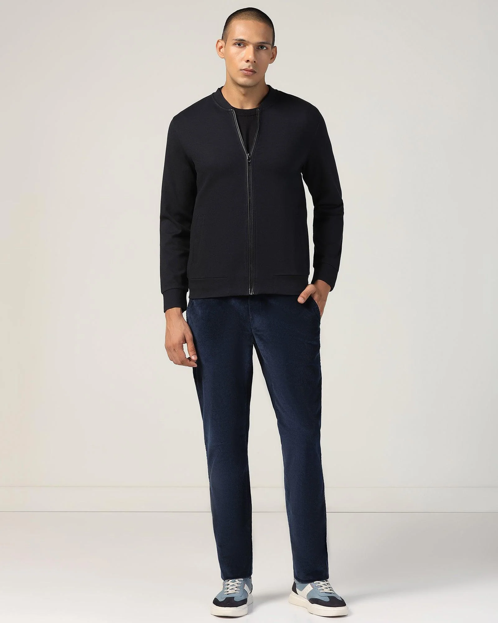 Bomber Neck Navy Solid Sweatshirt - Boris - Image 6