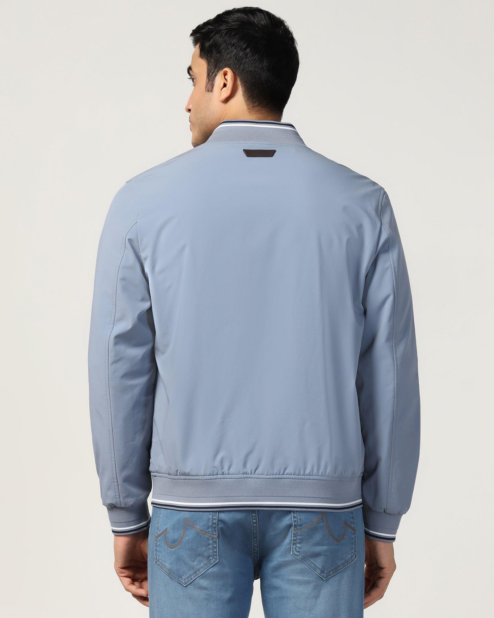 Bomber Sky Blue Solid Zipper Jacket - Cornell - Image 2