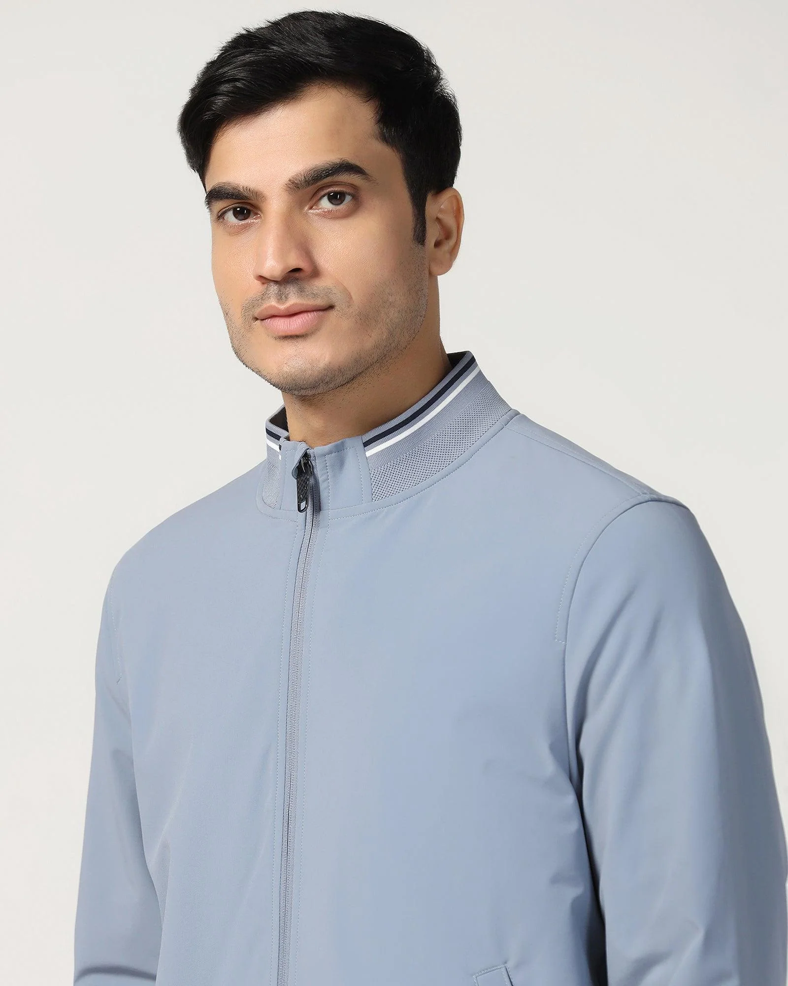 Bomber Sky Blue Solid Zipper Jacket - Cornell - Image 4