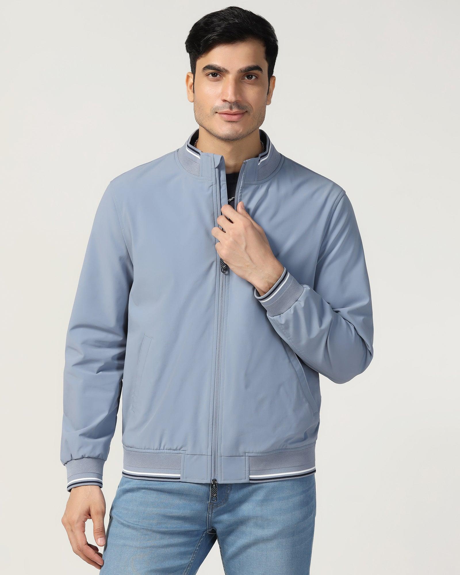 Bomber Sky Blue Solid Zipper Jacket - Cornell - Image 6
