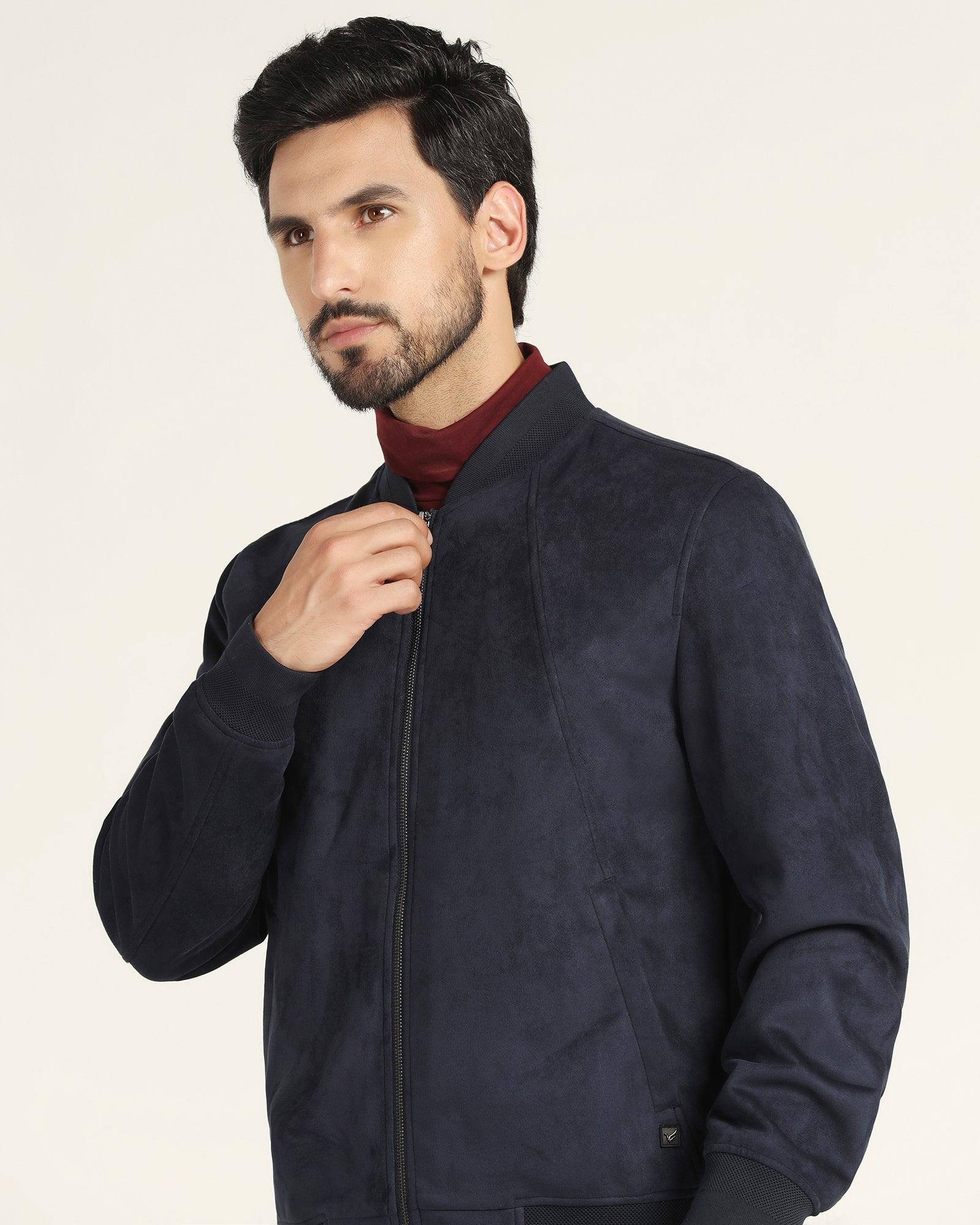 Bomber Navy Solid Zipper Jacket - Raul - Image 4