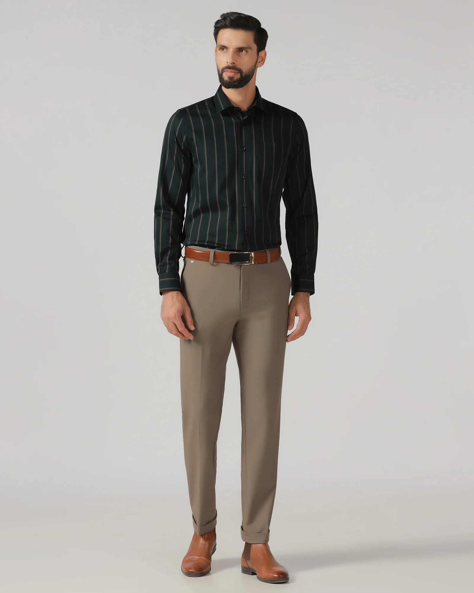 Bottle Green Stripe Shirt - Simon - Image 3
