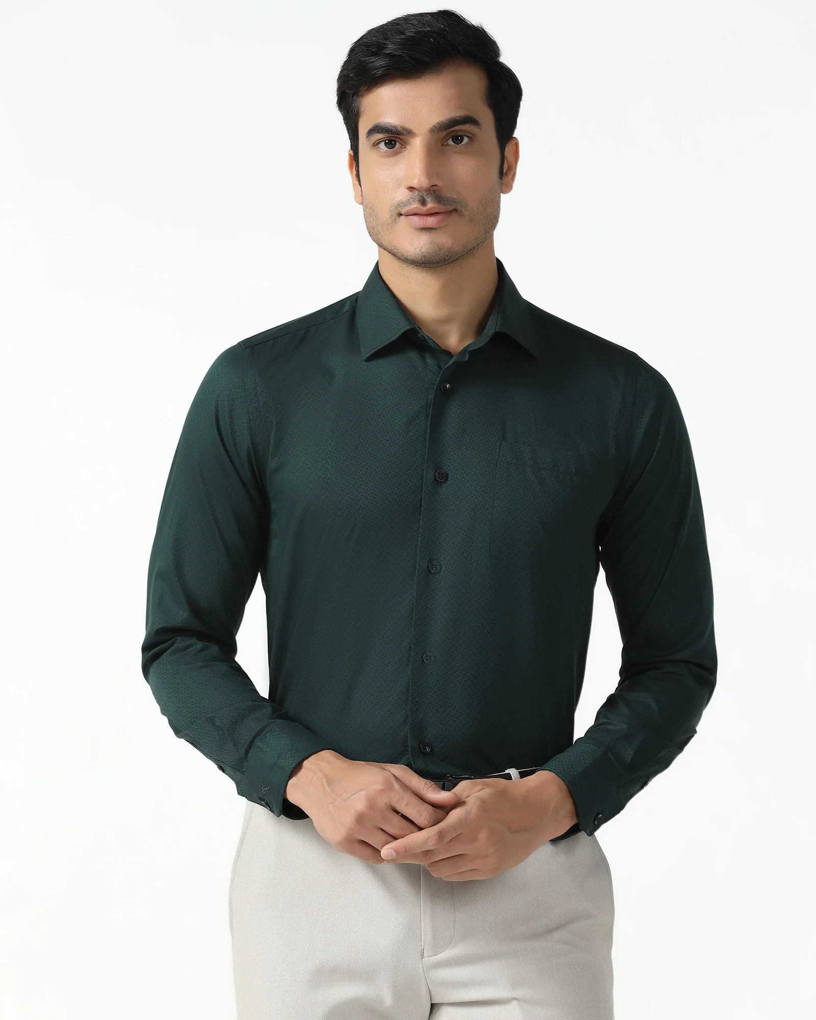 Bottle Green Textured Shirt - Regard - Image 8