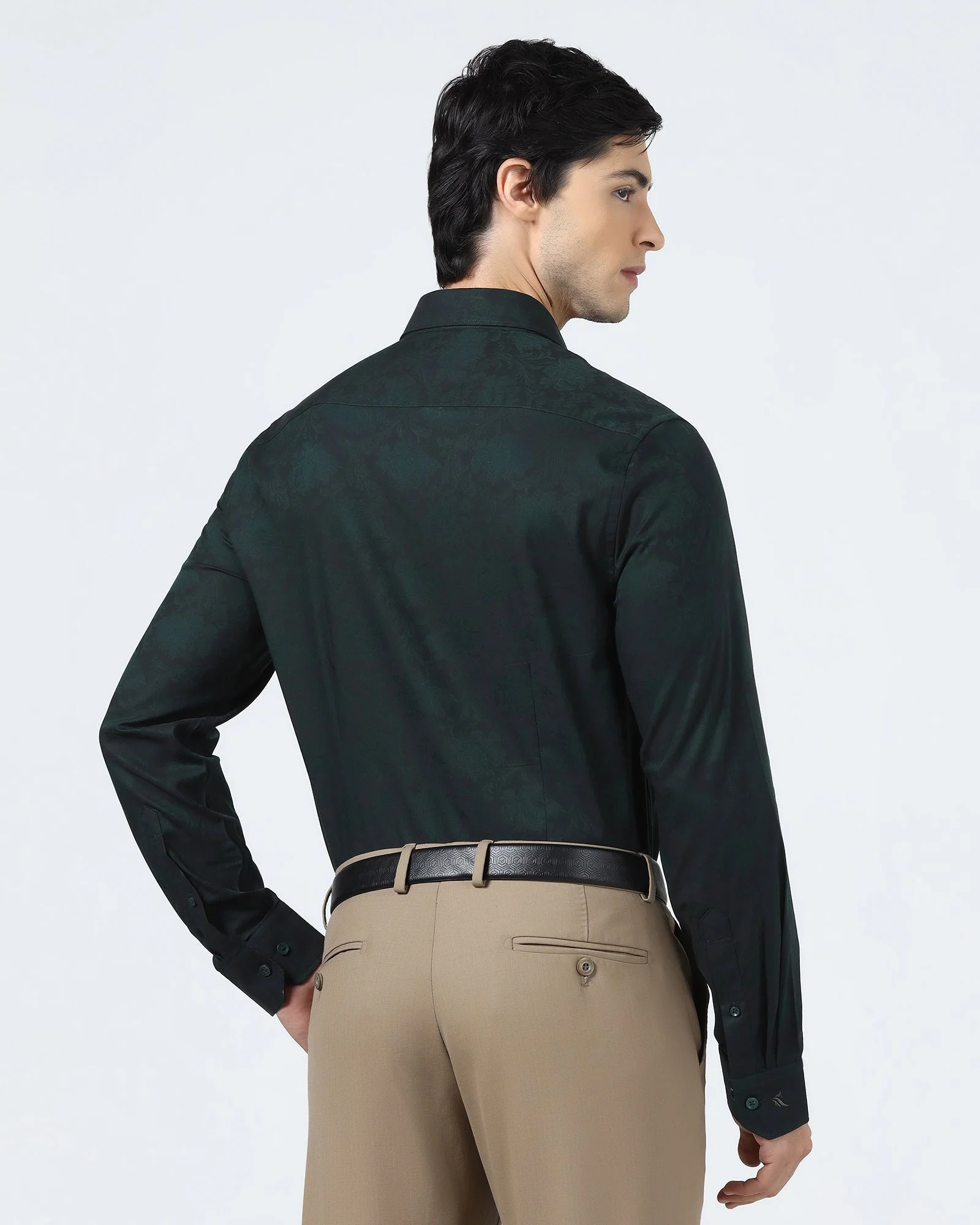 Bottle Green Jacquard Shirt - Wasabi - Image 2