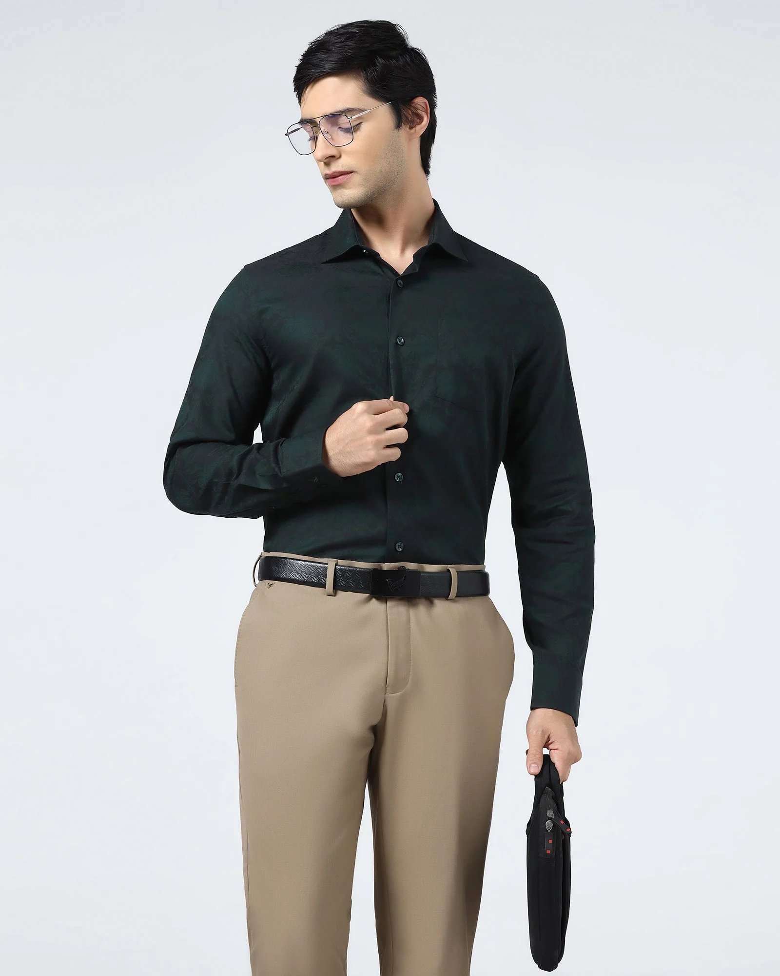 Bottle Green Jacquard Shirt - Wasabi - Image 6