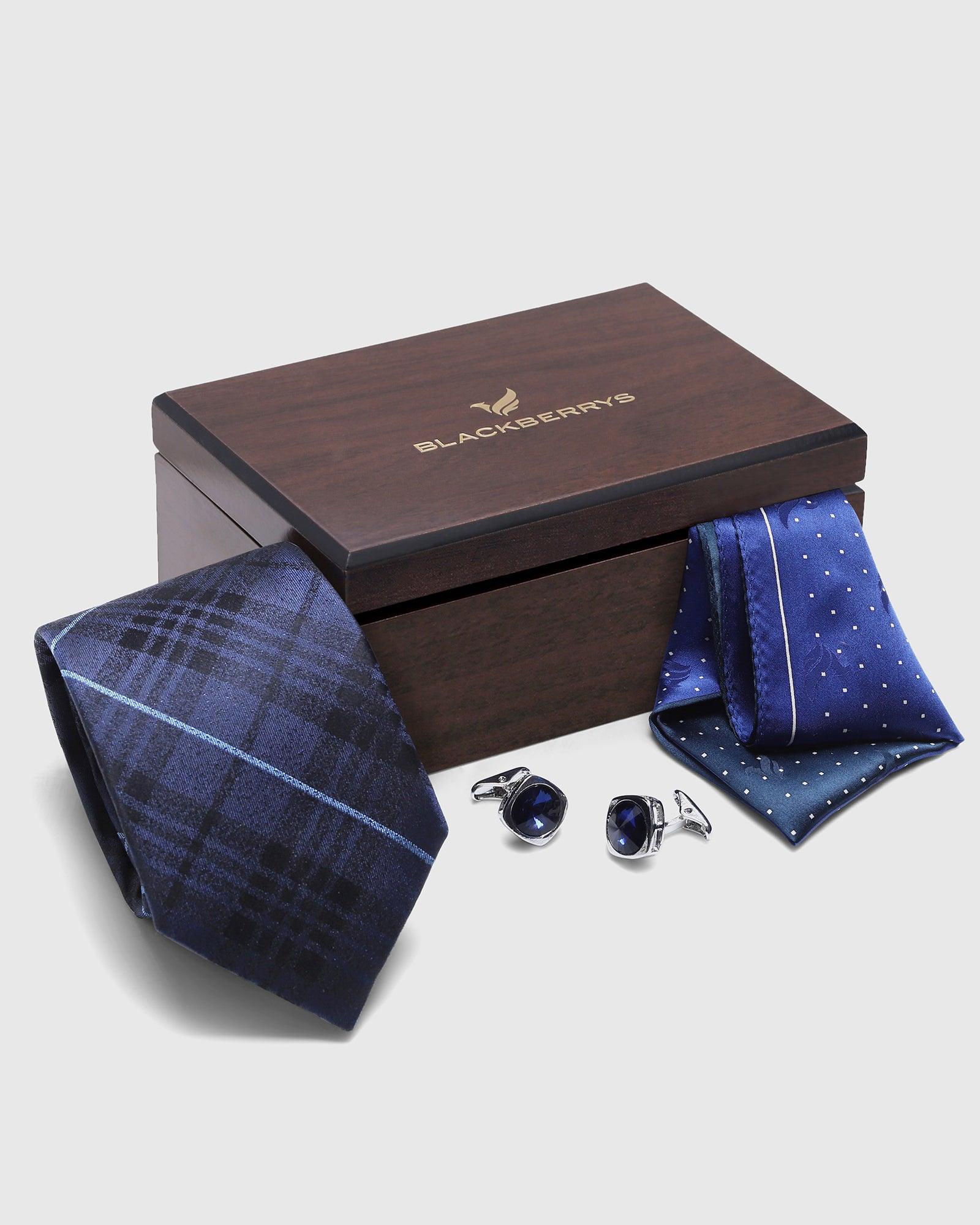 Boxed Combo Check Tie With Pocket Square And Cufflink - Seem - Image 5