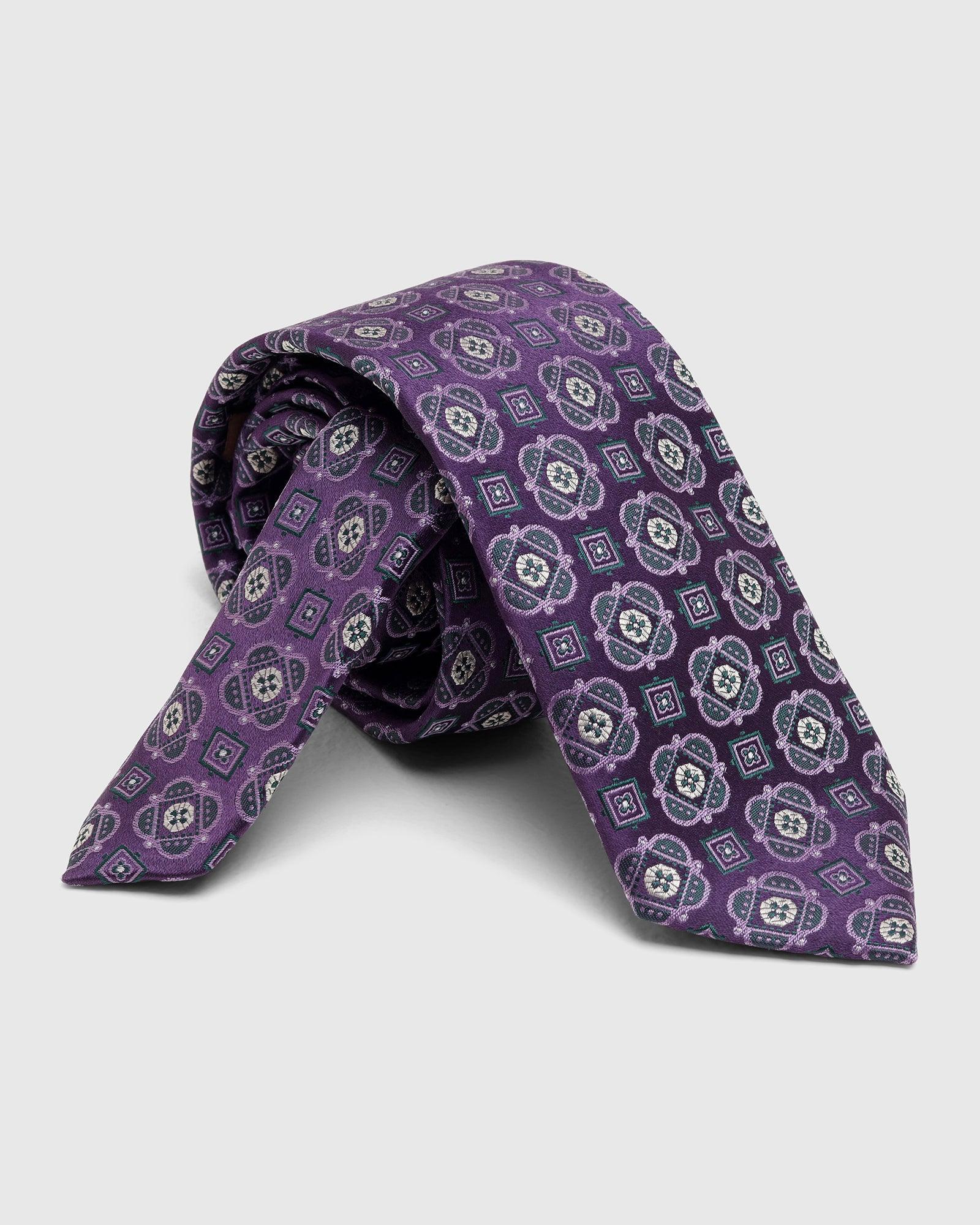 Boxed Combo Printed Tie With Pocket Square And Cufflink In Purple - Taran - Image 2