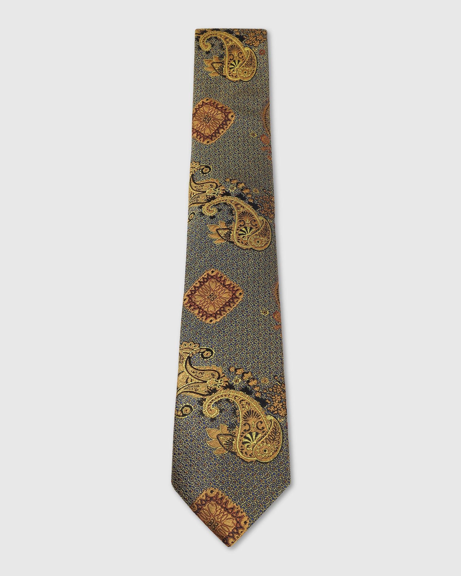 Boxed Combo Printed Tie With Pocket Square And Cufflink In Yellow - Tarmaric - Image 6