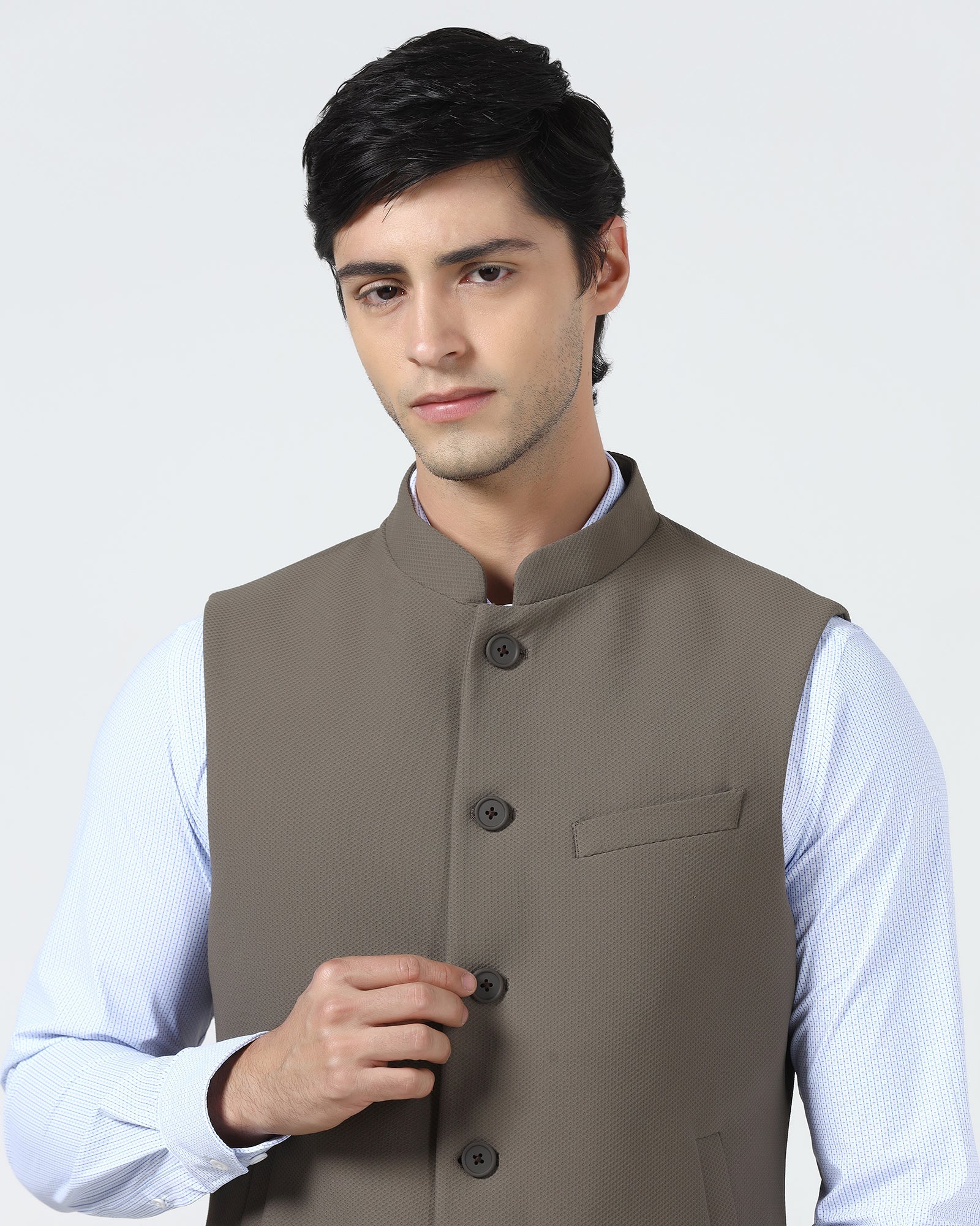 Brown Bandhgala TechPro Textured Waistcoat - Marcelo - Image 2