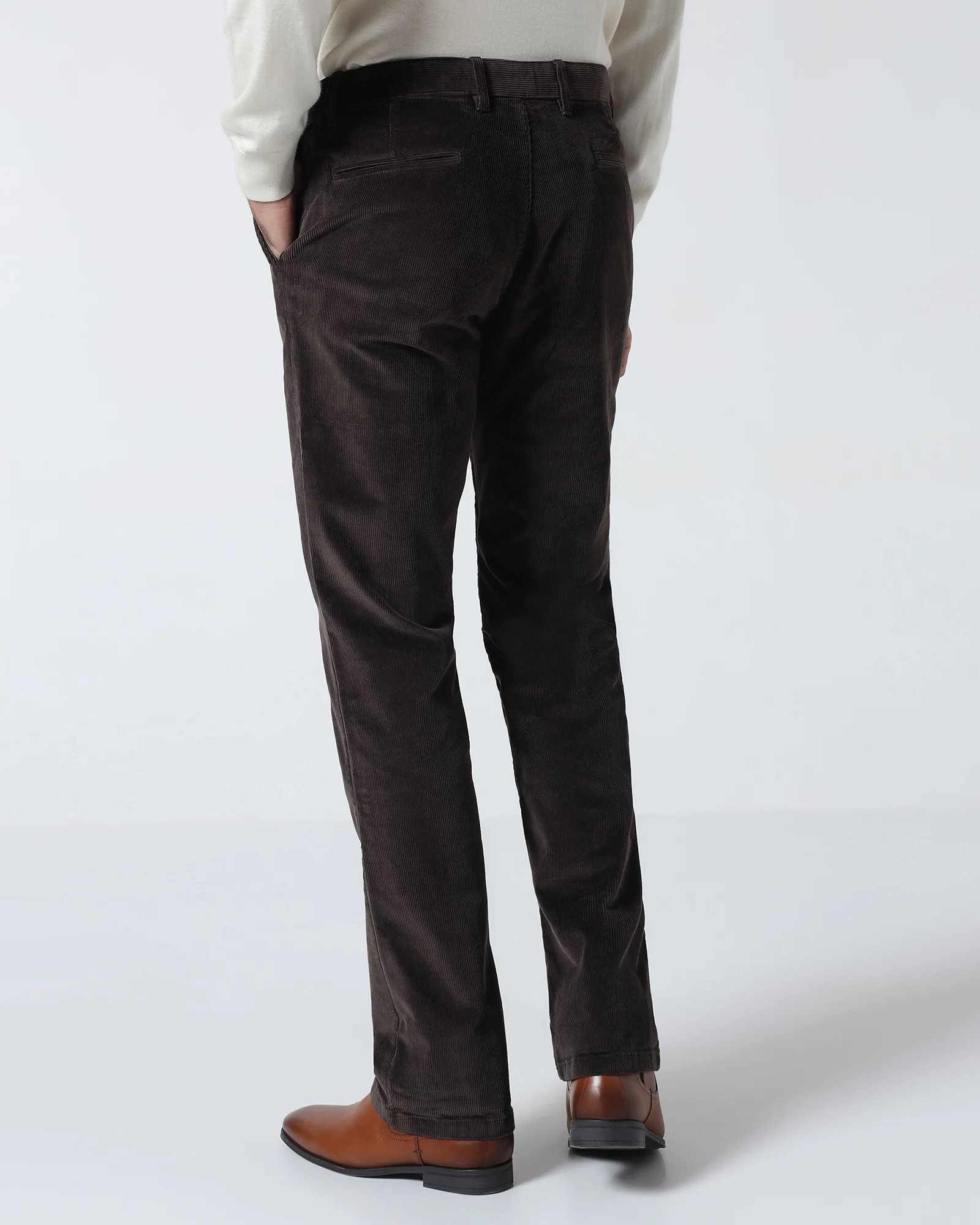 Brown Corduroy Solid Khakis - Magne - Image 2