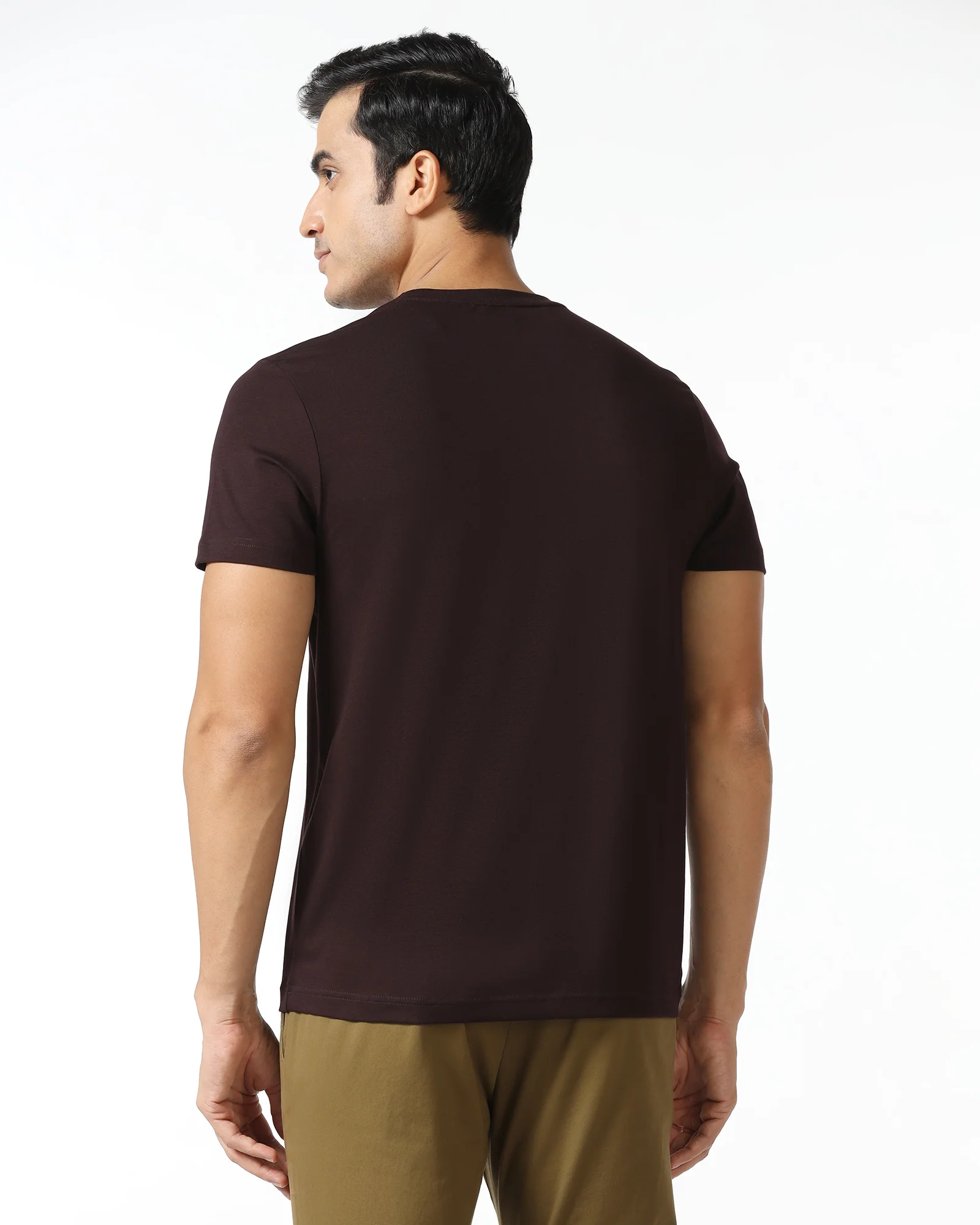 Brown Crew Neck Solid T-Shirt - Ram - Image 2