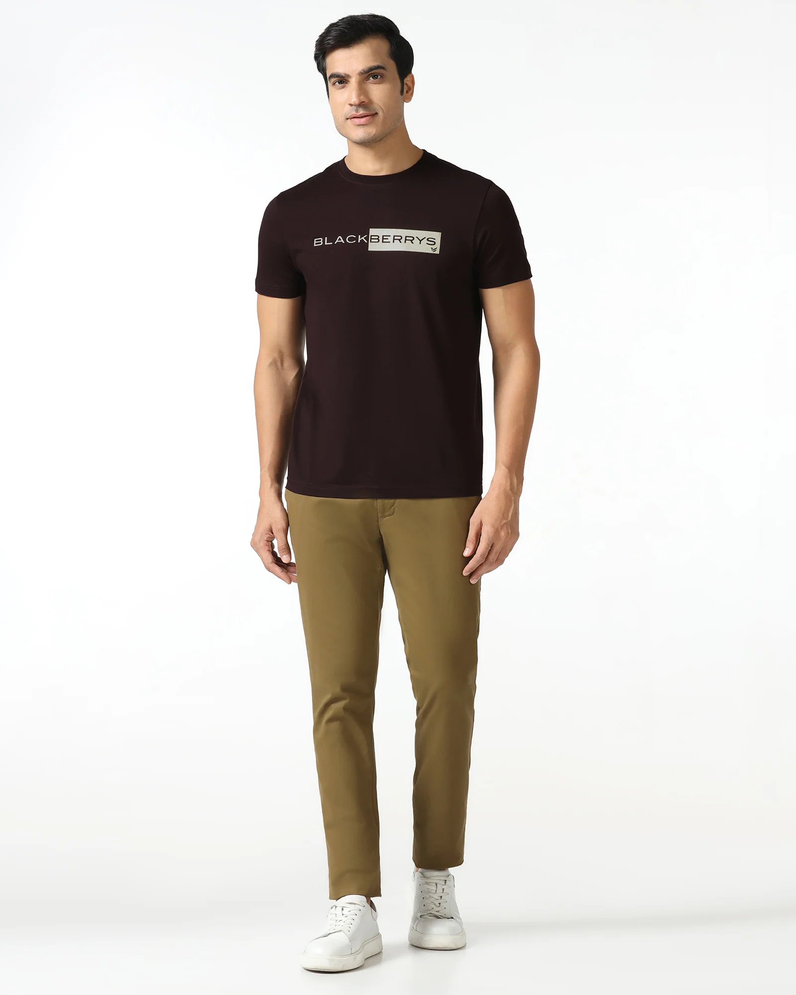Brown Crew Neck Solid T-Shirt - Ram - Image 3