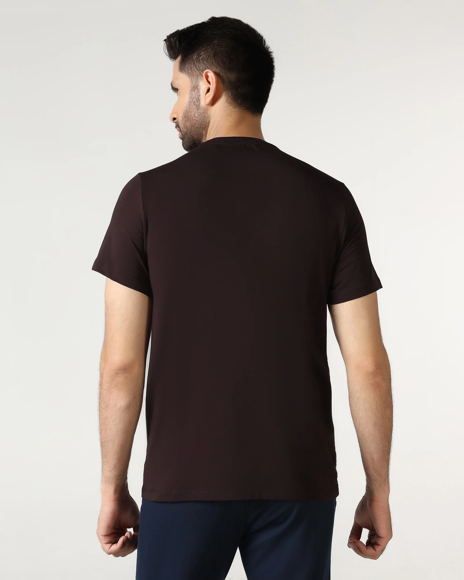 Brown Crew Neck Solid T-Shirt - Rise - Image 2