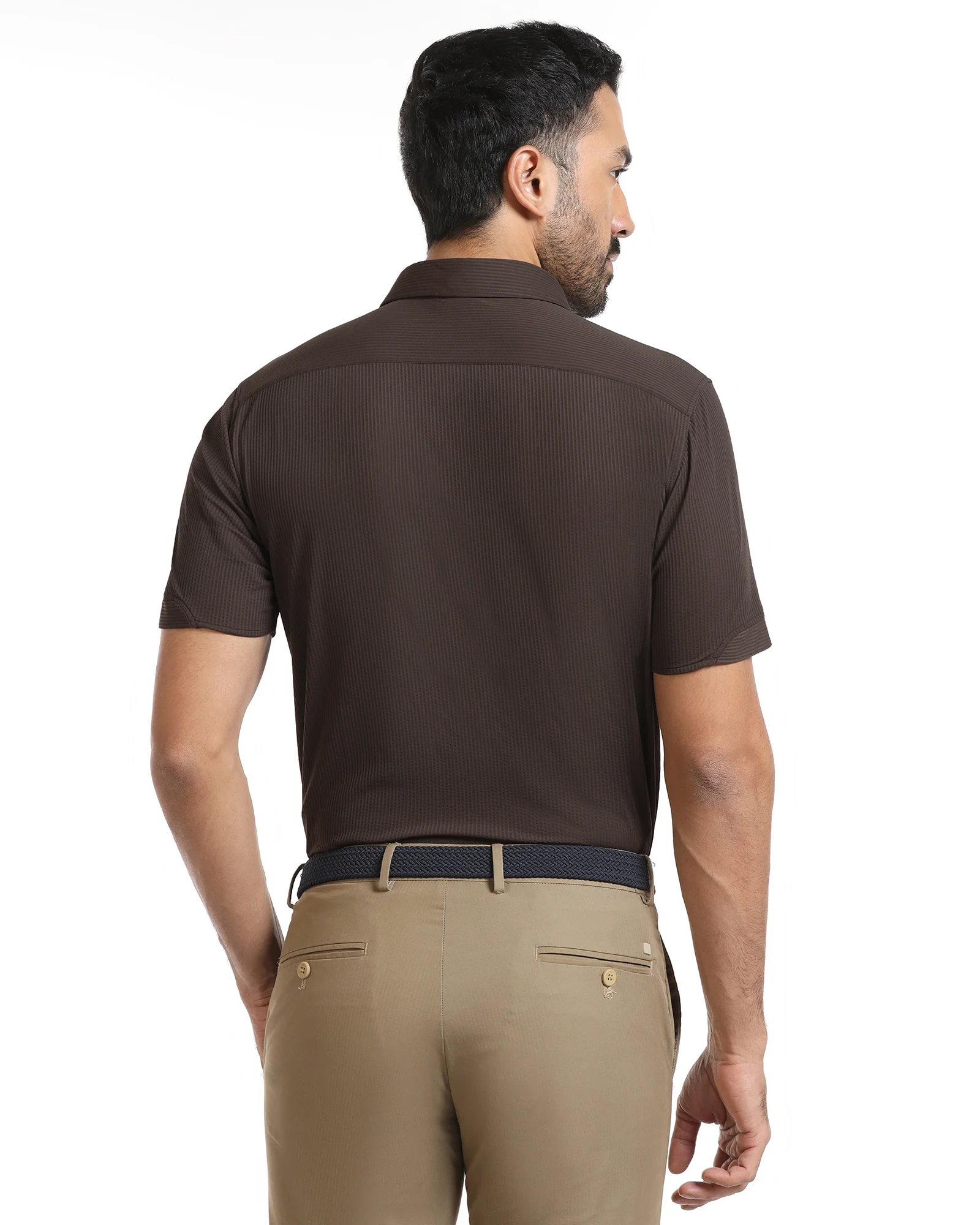 Brown Half Sleeve TechPro Stripe Shirt - Civil - Image 2