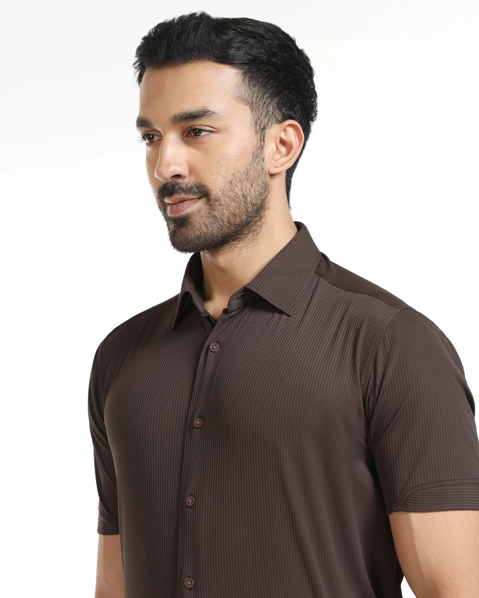 Brown Half Sleeve TechPro Stripe Shirt - Civil - Image 4