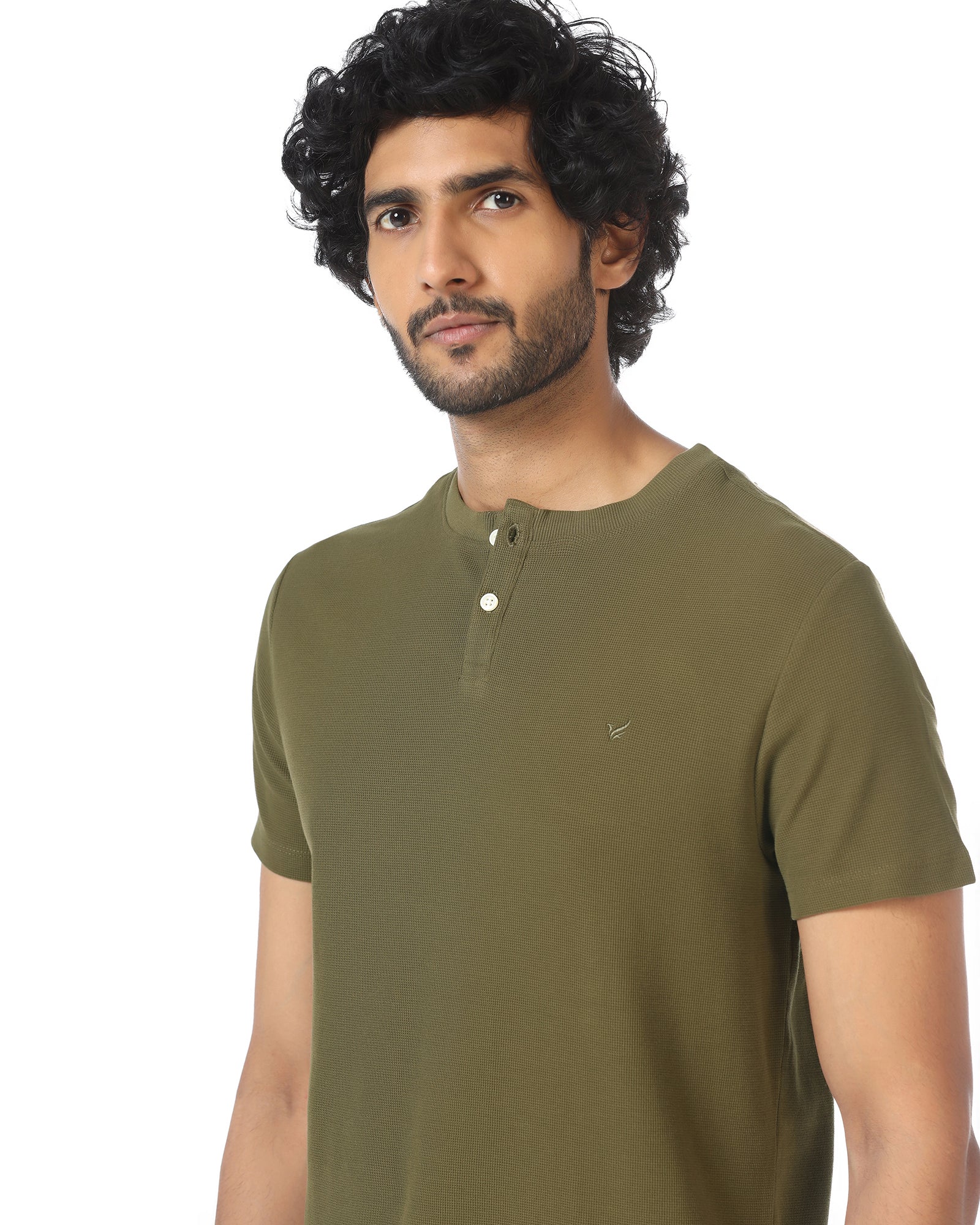 Brown Henley Collar Textured T-Shirt - Hann - Image 4