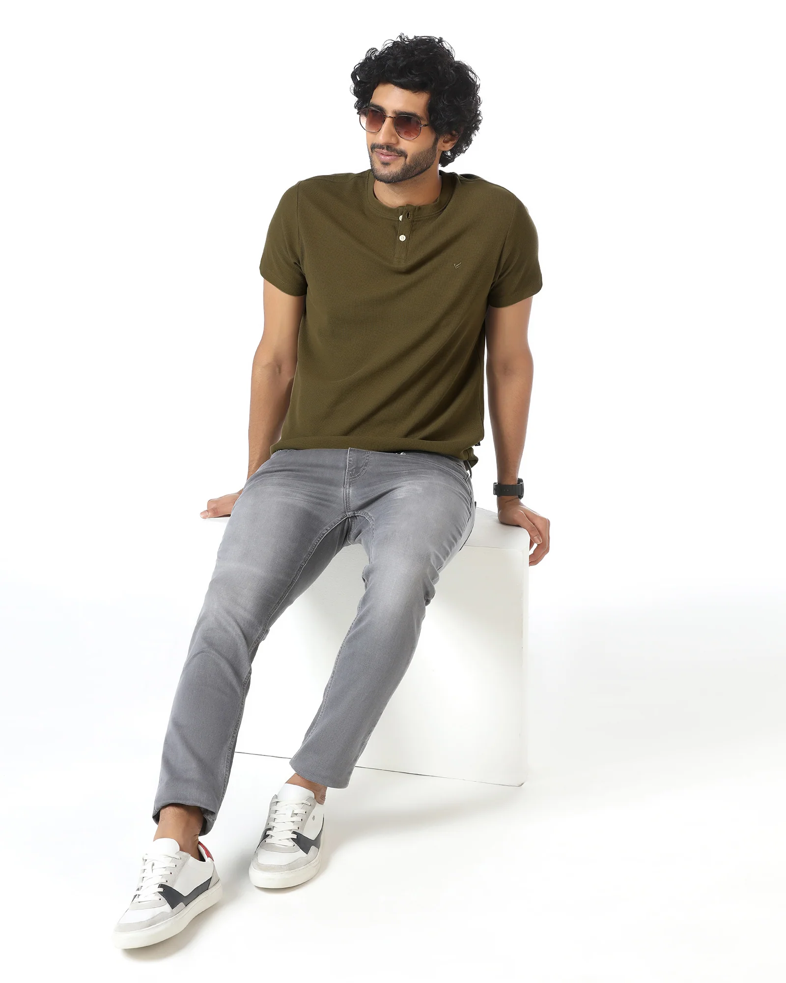 Brown Henley Collar Textured T-Shirt - Hann - Image 7