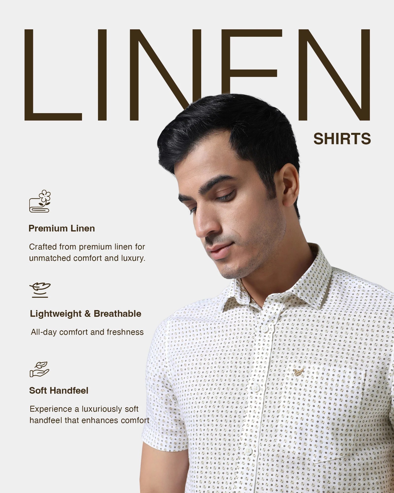Brown Half Sleeve Linen Printed Shirt - Rogel - Image 4
