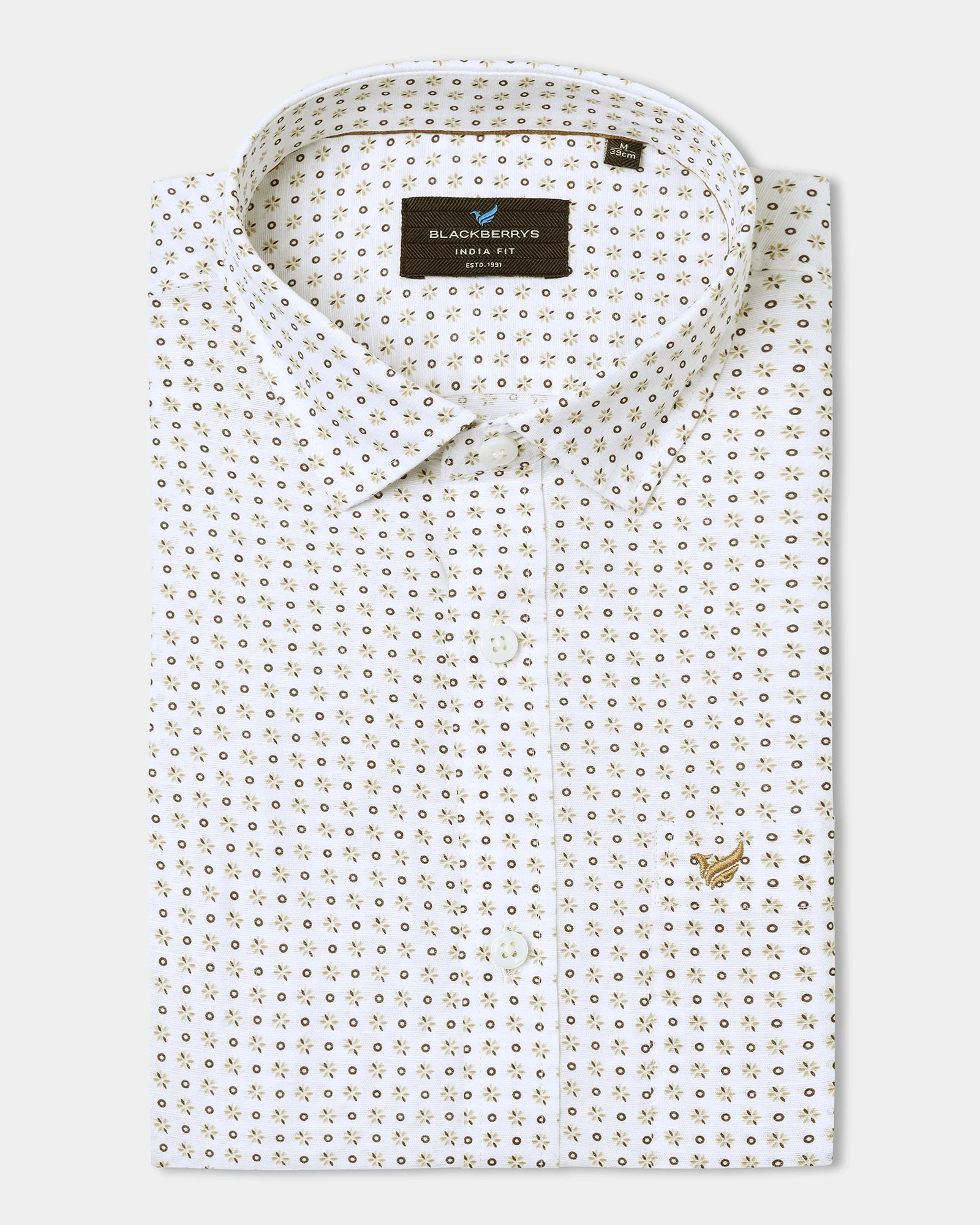 Brown Half Sleeve Linen Printed Shirt - Rogel - Image 5