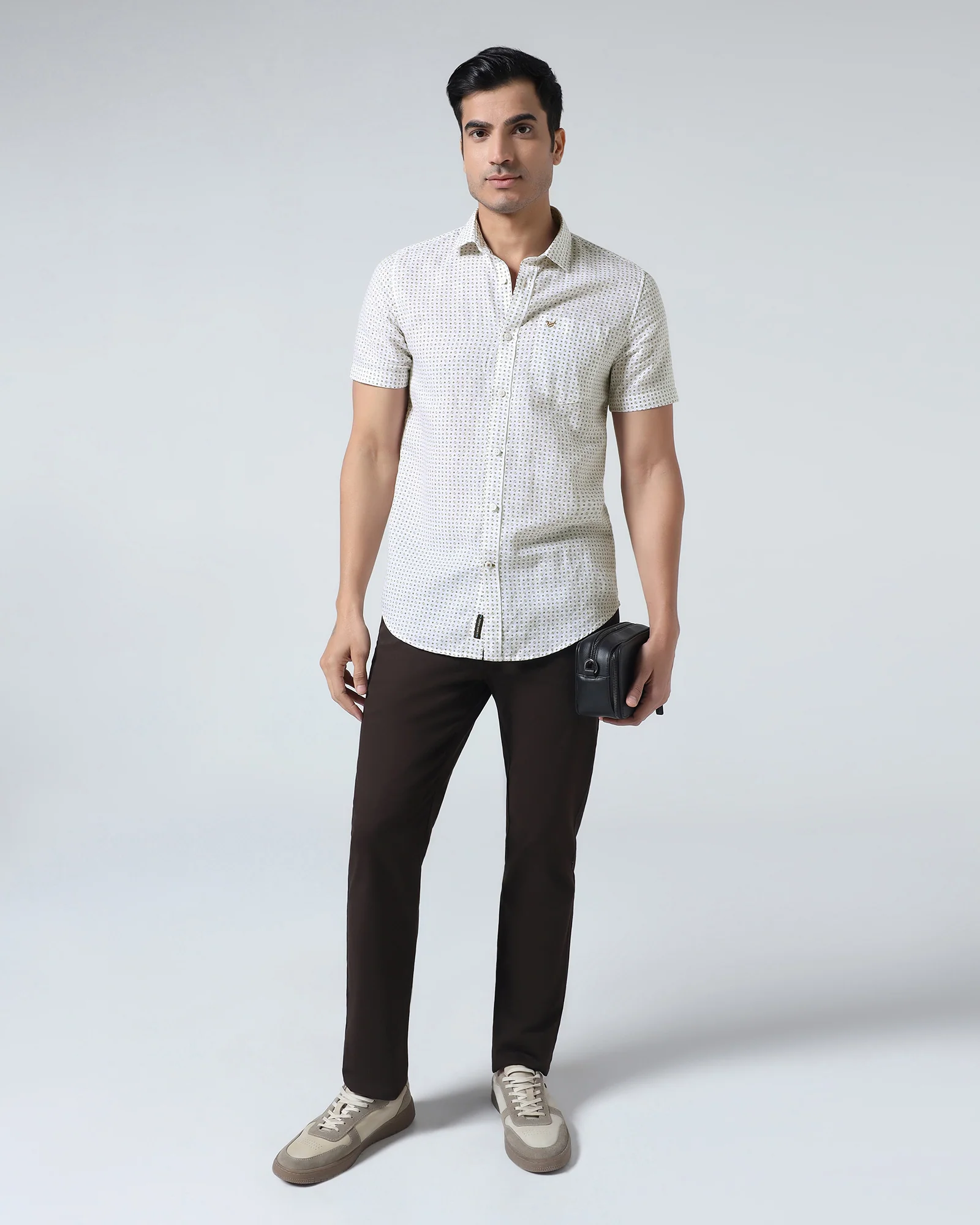 Brown Half Sleeve Linen Printed Shirt - Rogel - Image 7