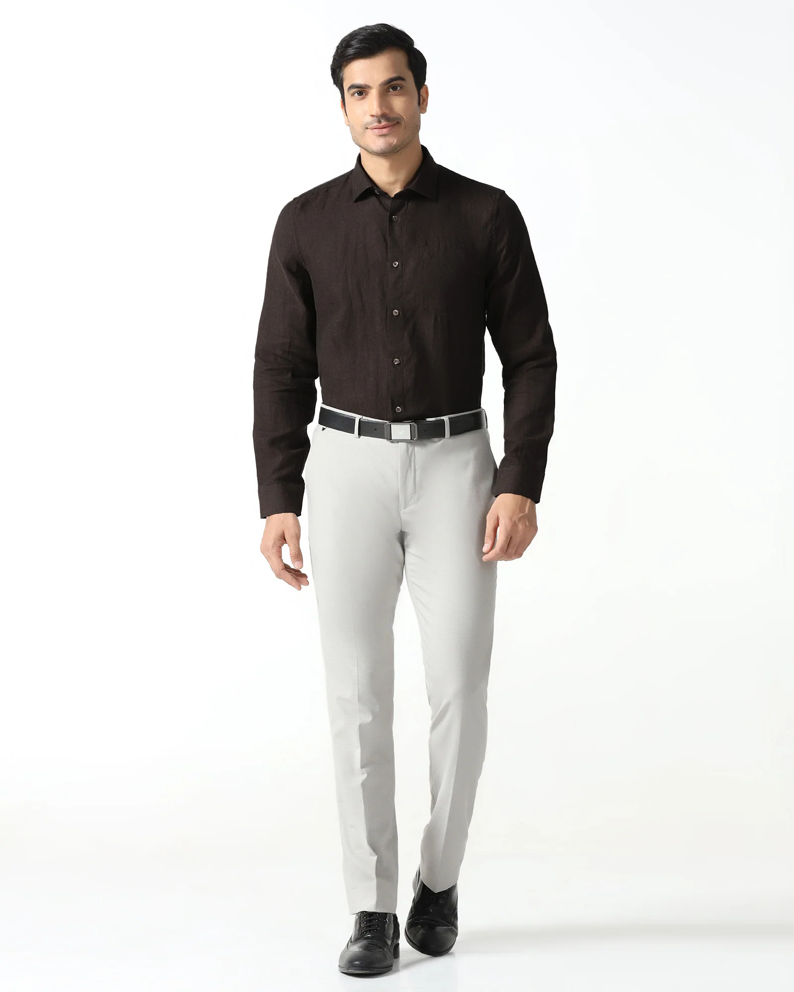 Brown Linen Solid Shirt - Bayek - Image 3