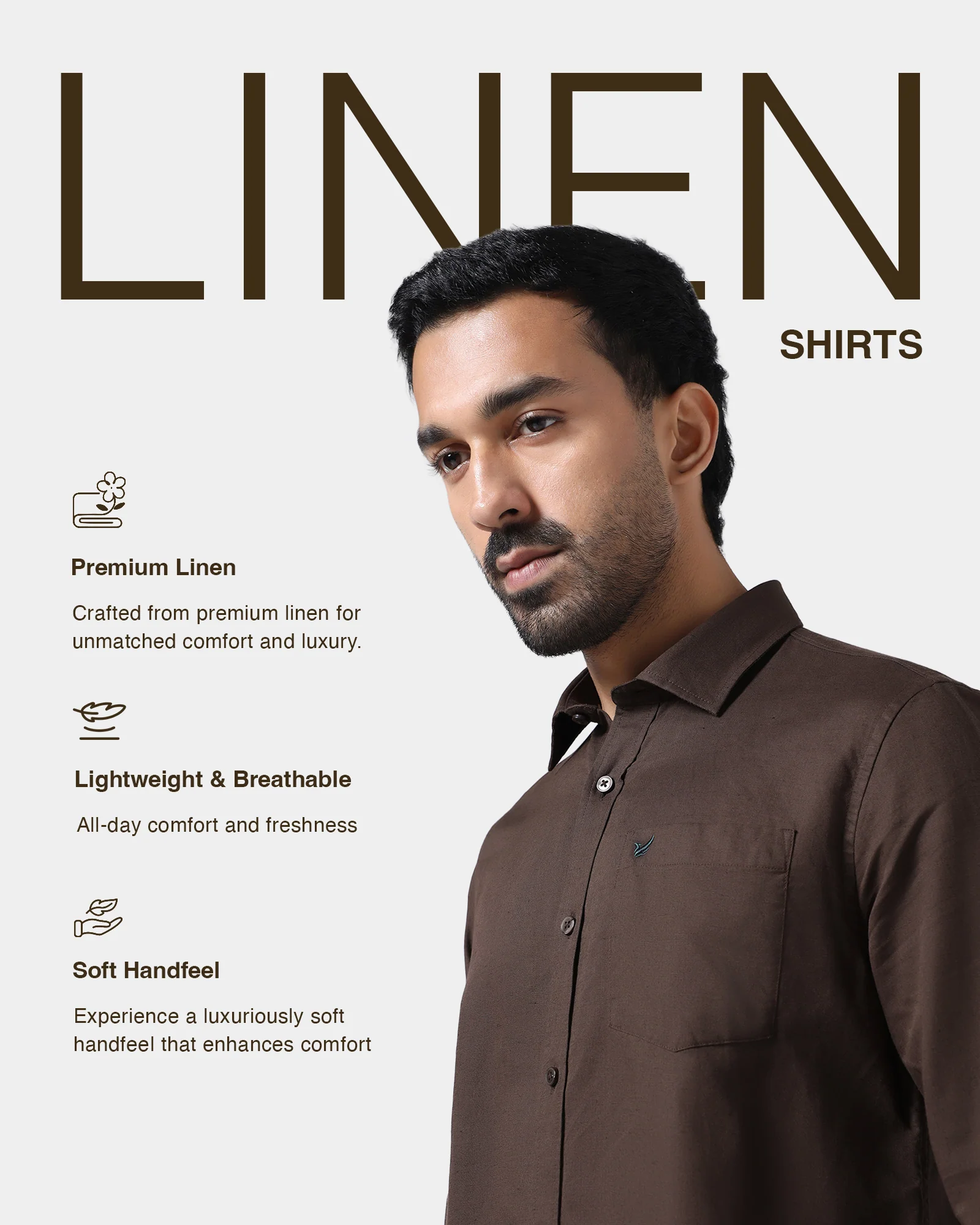Brown Linen Solid Shirt - Cleo - Image 4