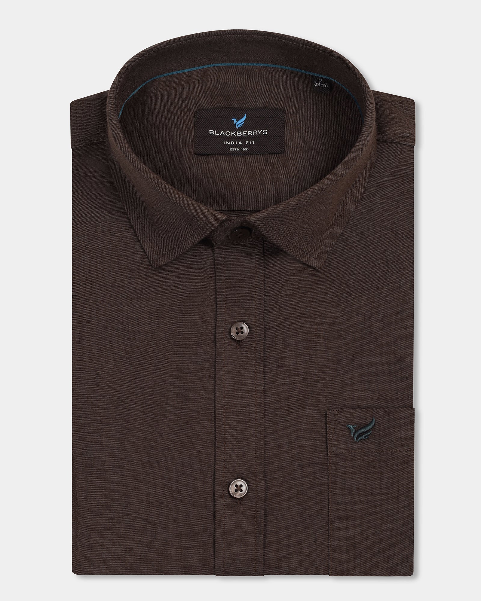 Brown Linen Solid Shirt - Cleo - Image 5