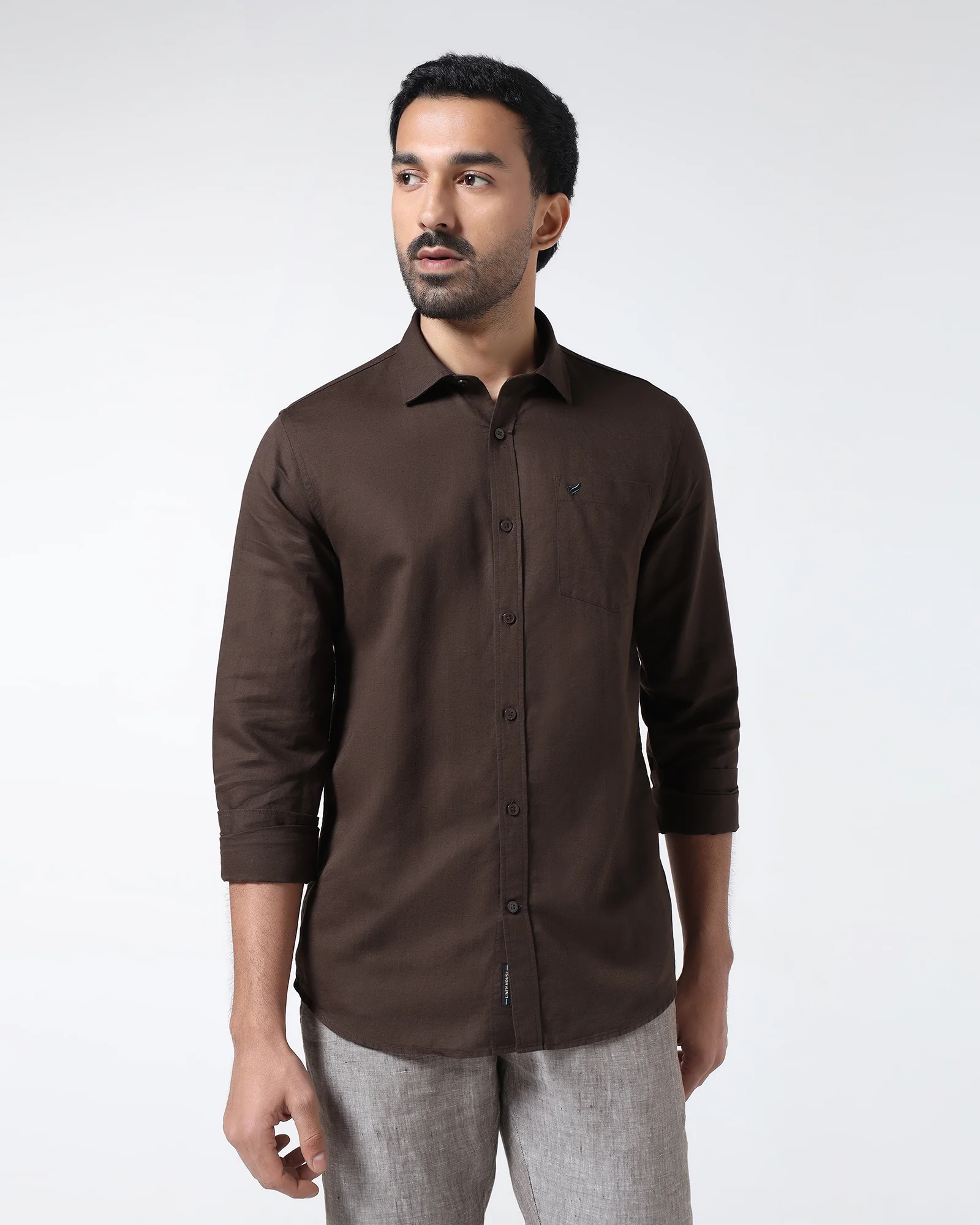 Brown Linen Solid Shirt - Cleo - Image 7
