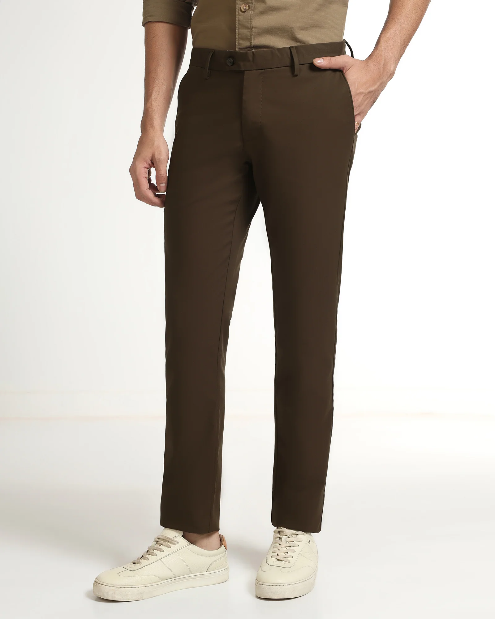 Brown Unwrinkle Solid Khakis - Tigris - Image 3