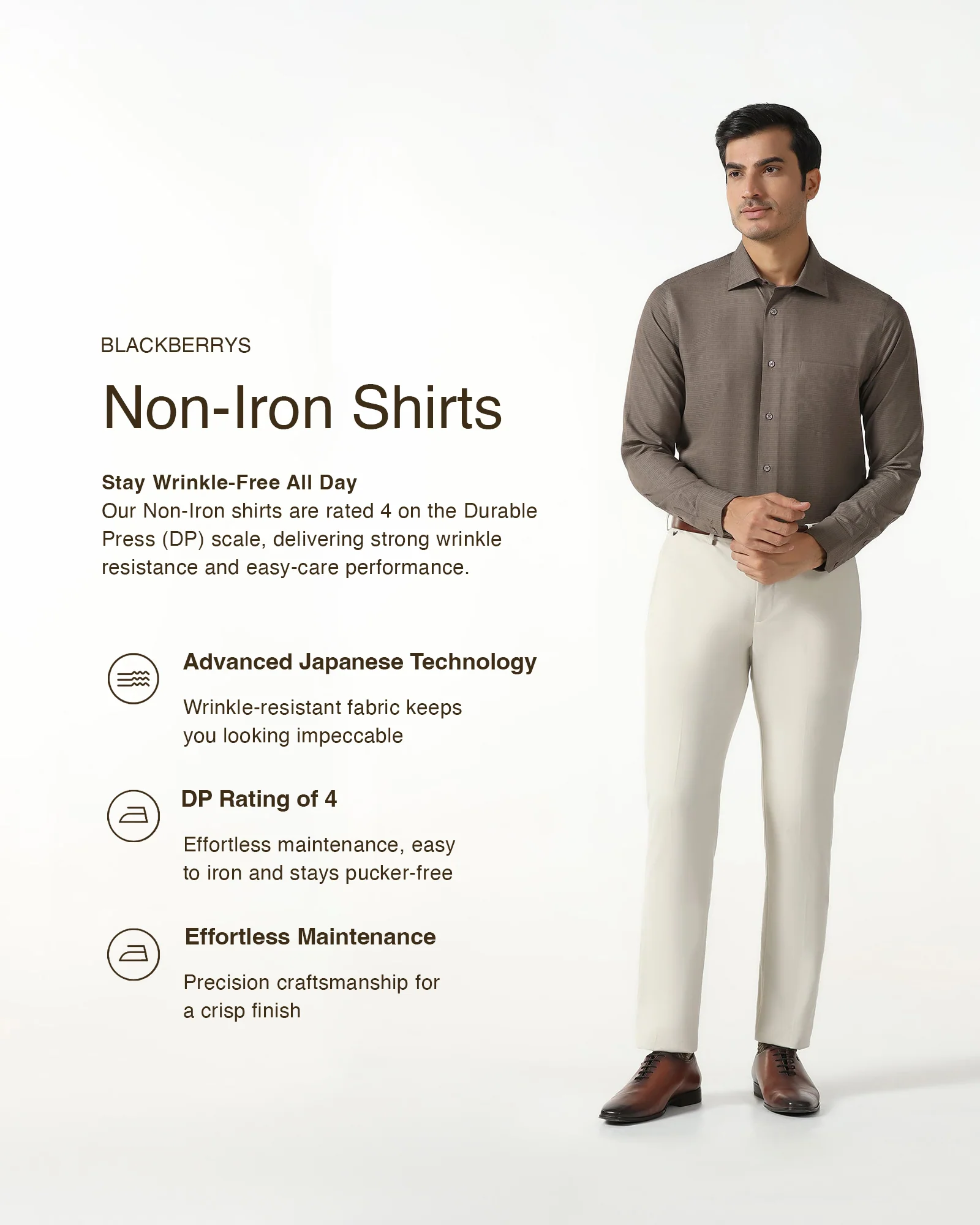 Brown Non Iron Textured Shirt - Reform - Image 3