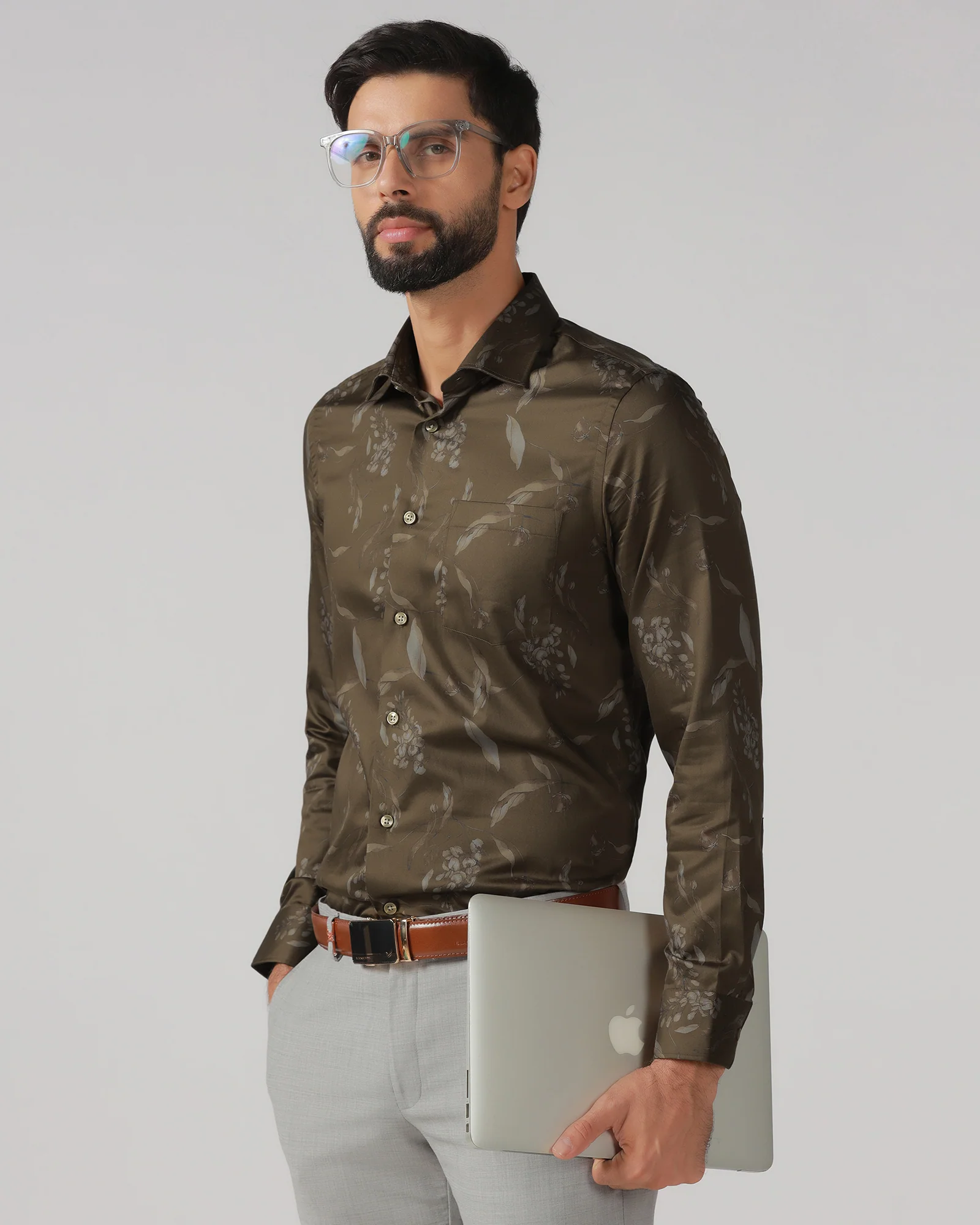 Brown Oliv Printed Shirt - Phase - Image 6