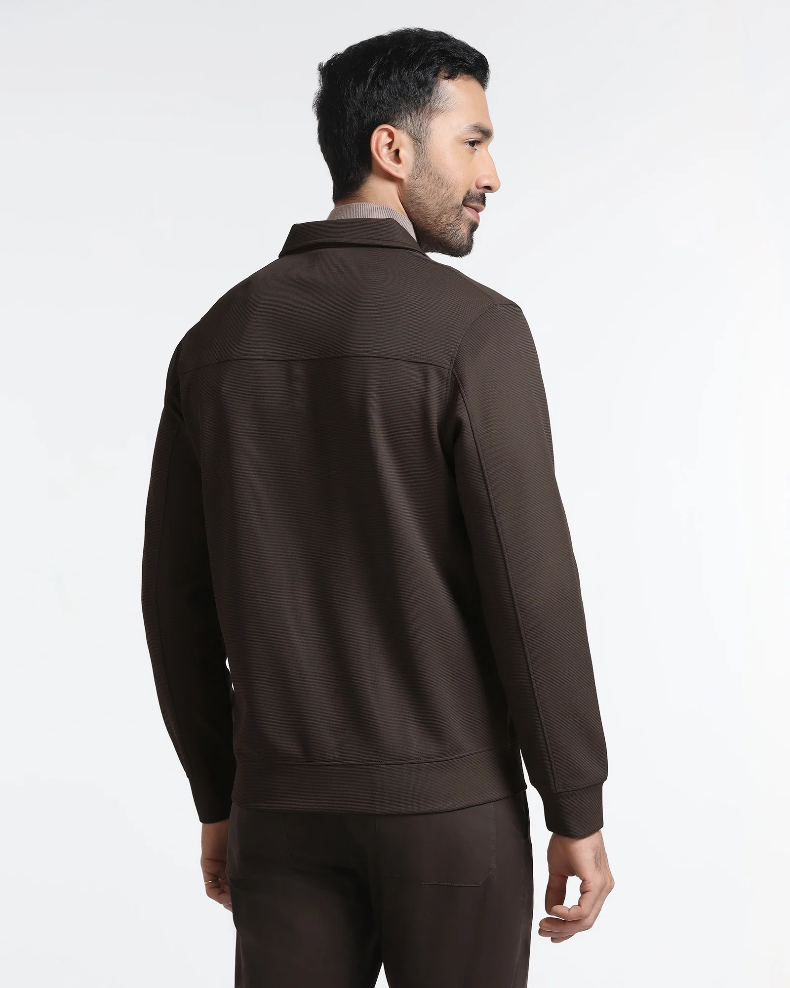 Brown Polo Neck Solid Sweatshirt - Octa - Image 2