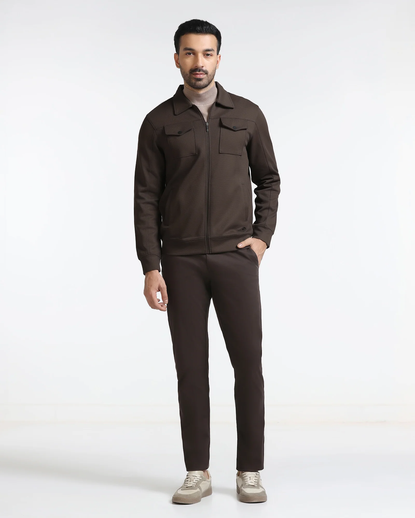 Brown Polo Neck Solid Sweatshirt - Octa - Image 3