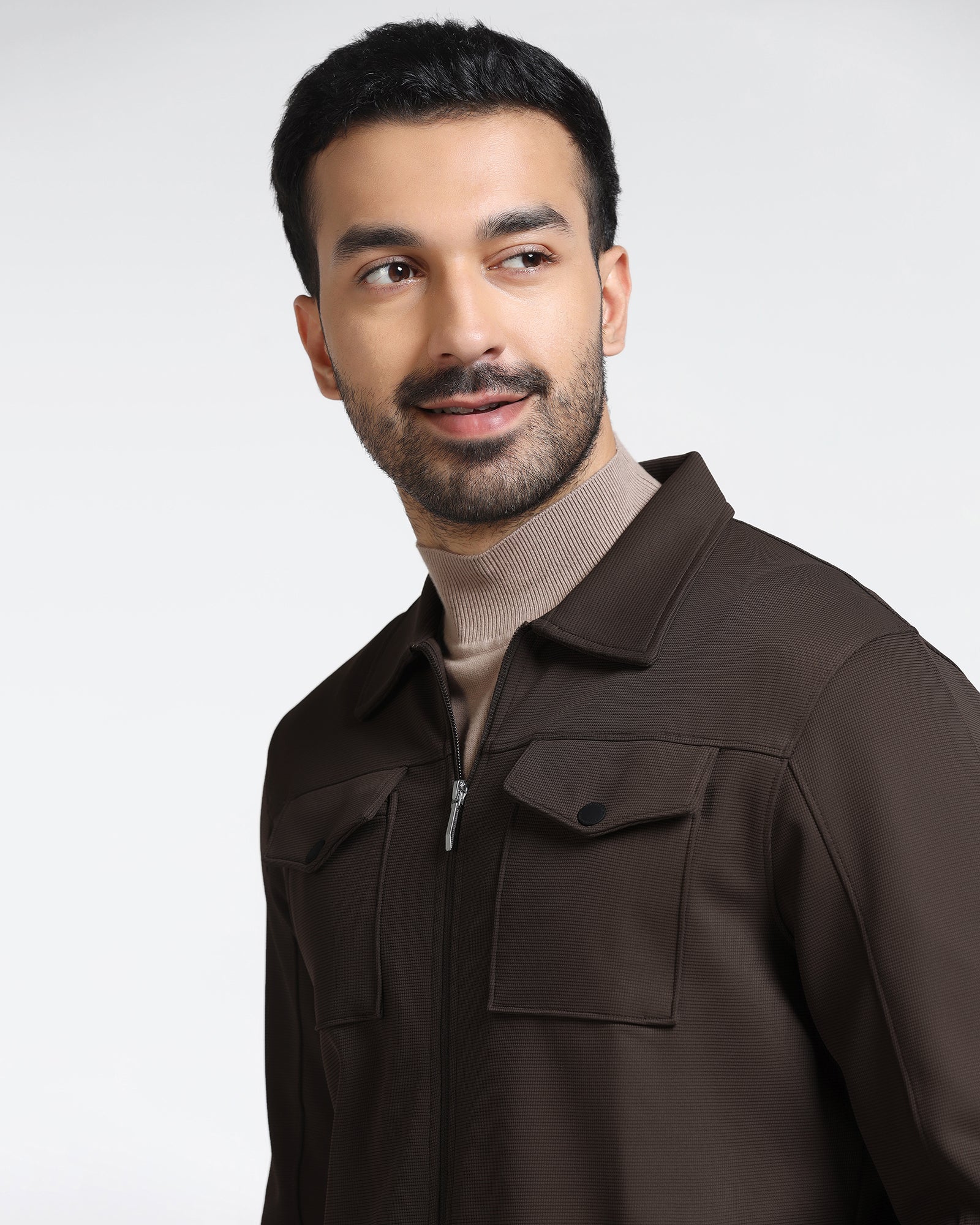 Brown Polo Neck Solid Sweatshirt - Octa - Image 4