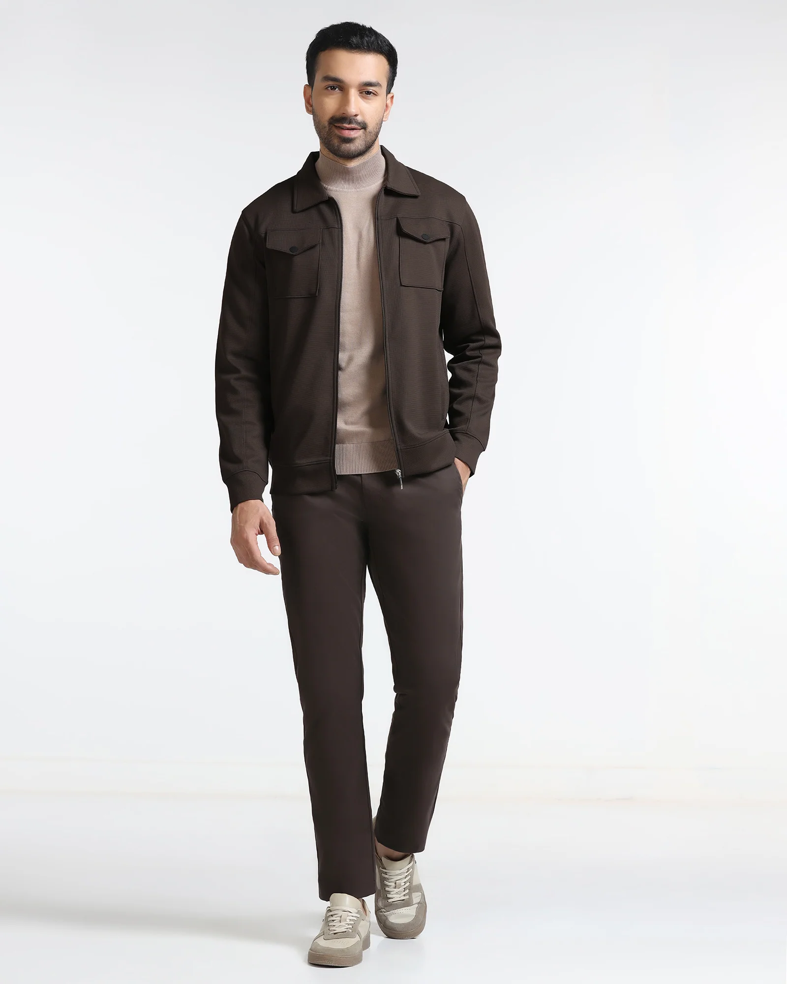 Brown Polo Neck Solid Sweatshirt - Octa - Image 7