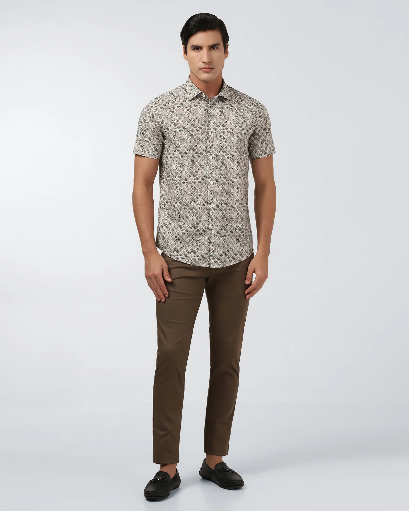 Brown Half Sleeve Printed Shirt - Melod - Image 3