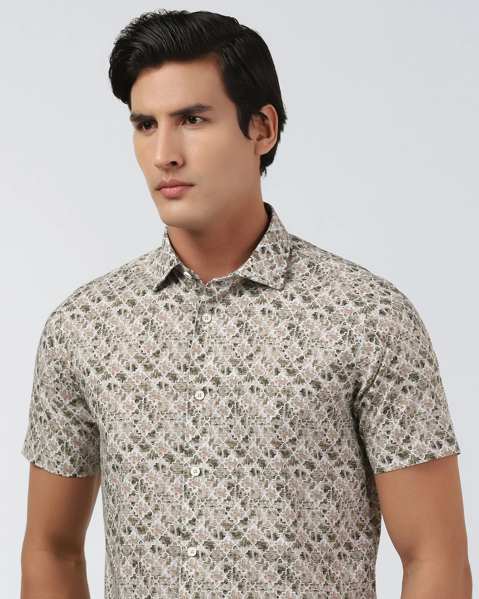 Brown Half Sleeve Printed Shirt - Melod - Image 4