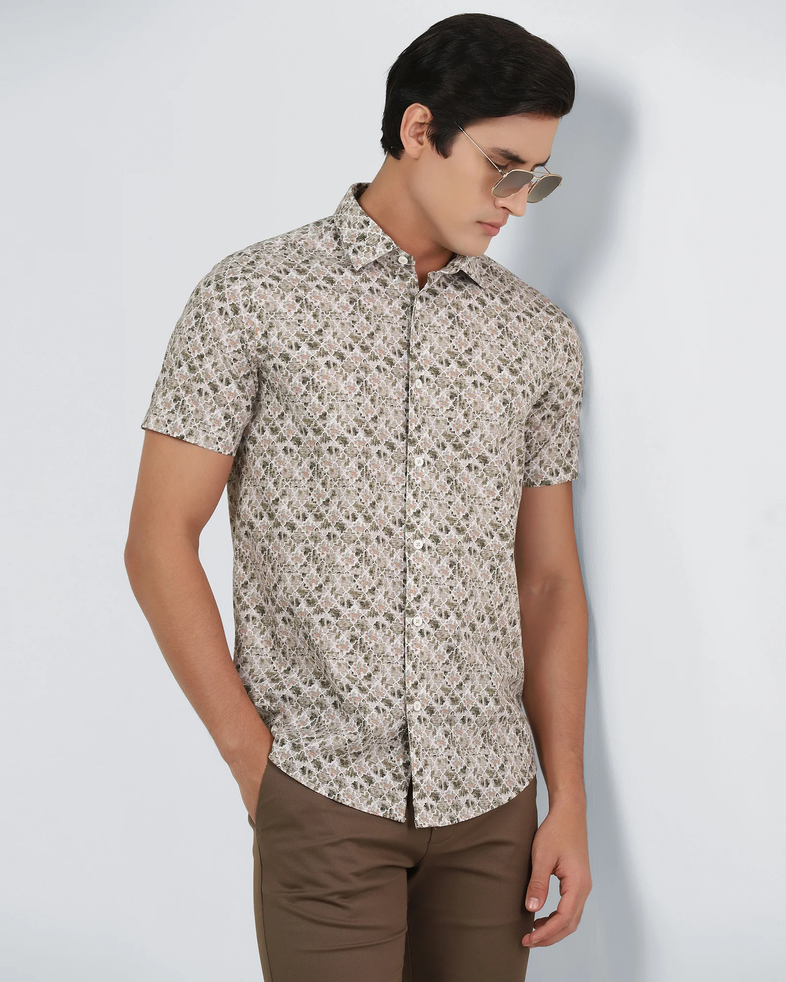 Brown Half Sleeve Printed Shirt - Melod - Image 7