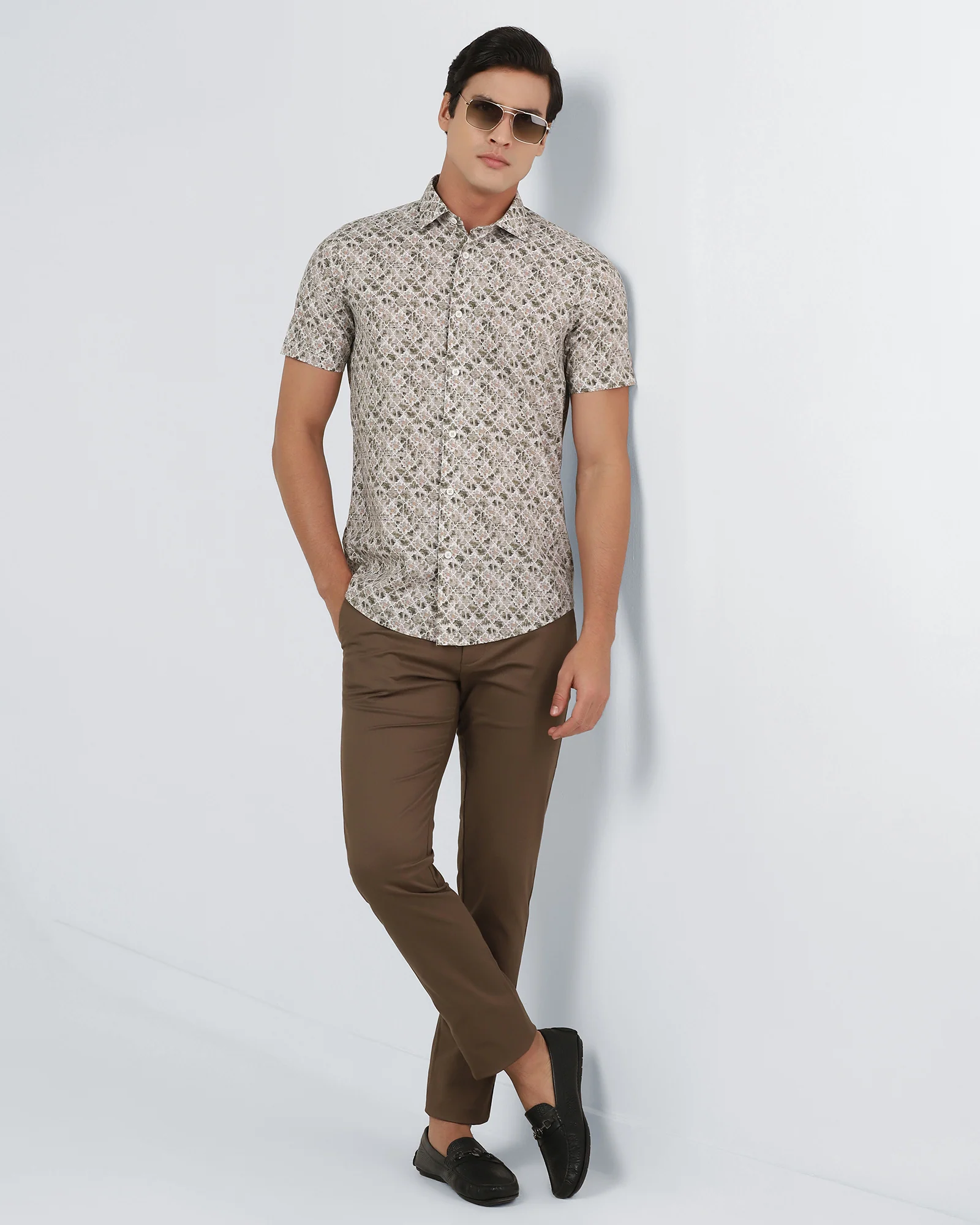 Brown Half Sleeve Printed Shirt - Melod - Image 8
