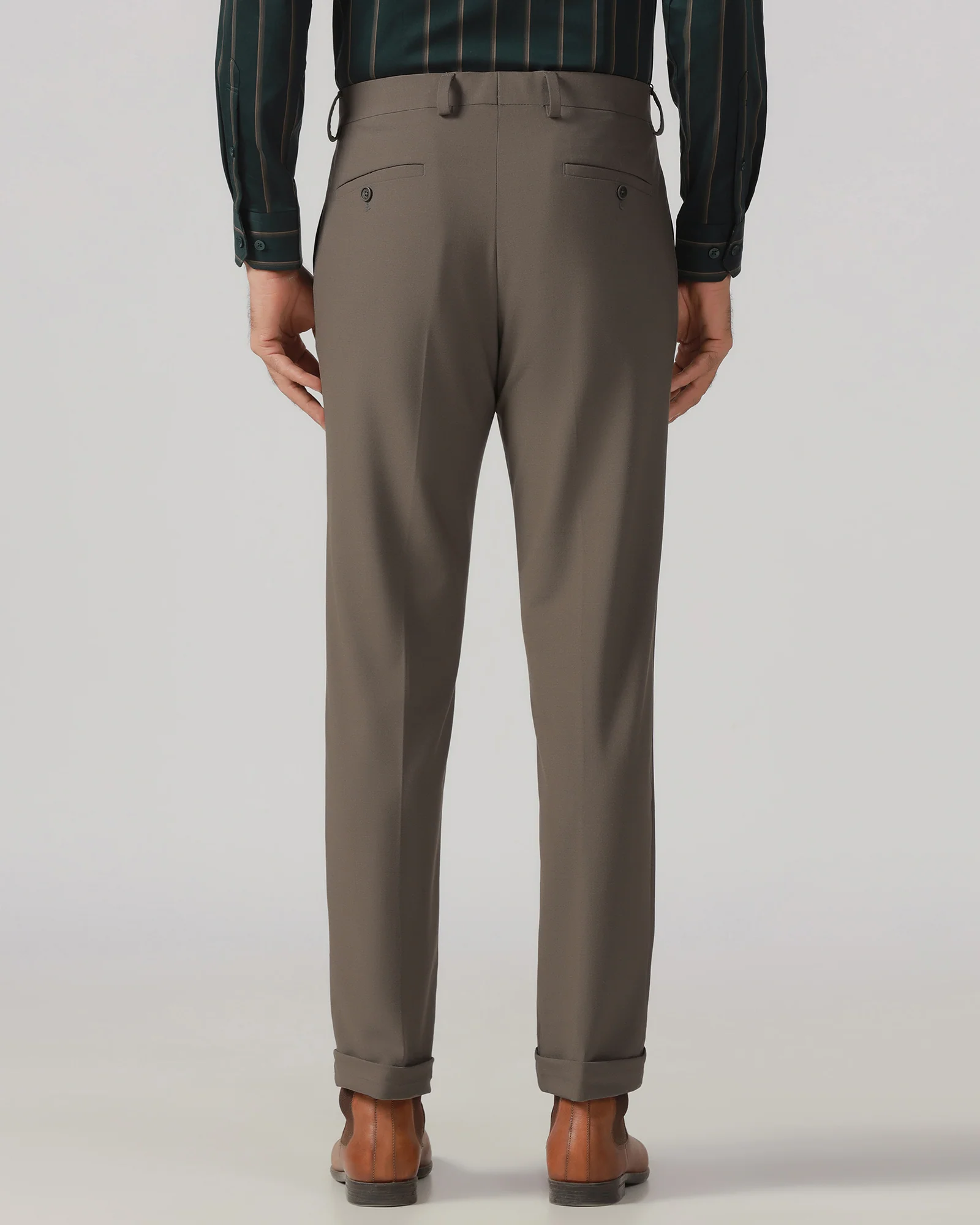 Brown Relaxed Fit Solid Trouser - Tanqueray - Image 2