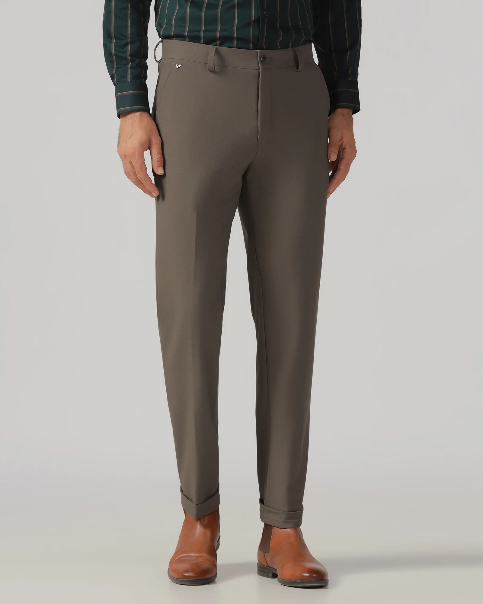 Brown Relaxed Fit Solid Trouser - Tanqueray - Image 3