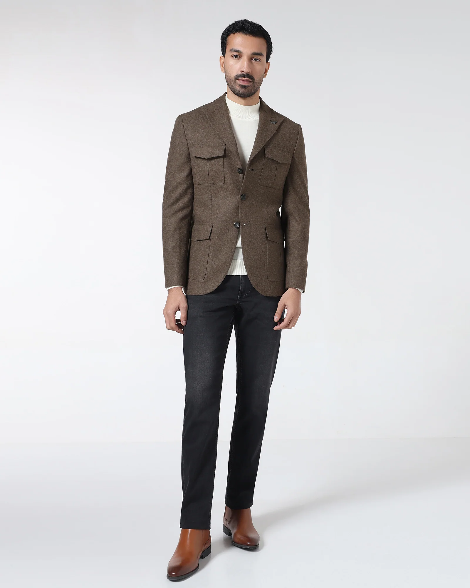 Brown Solid Blazer - Bacardi - Image 3