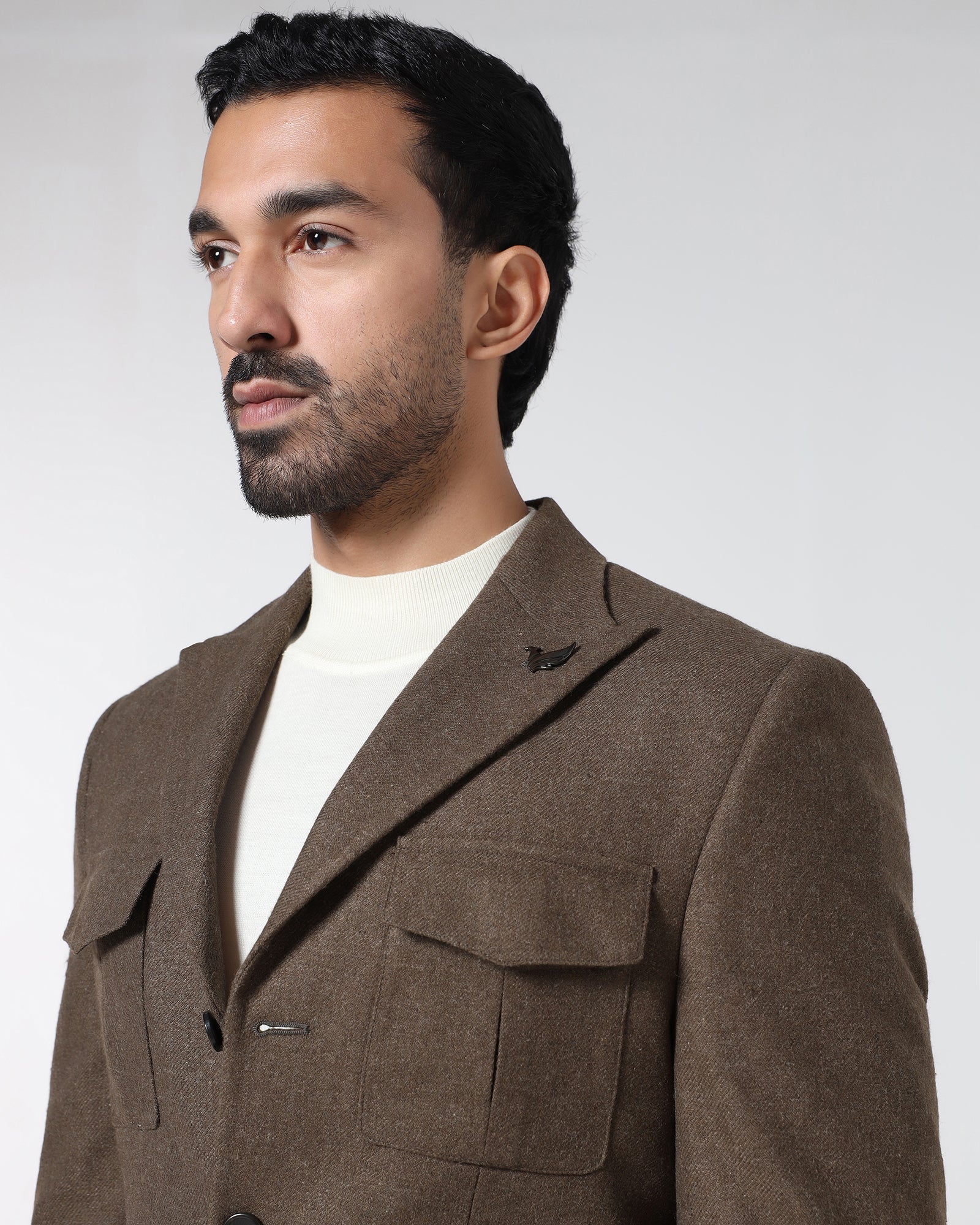 Brown Solid Blazer - Bacardi - Image 4