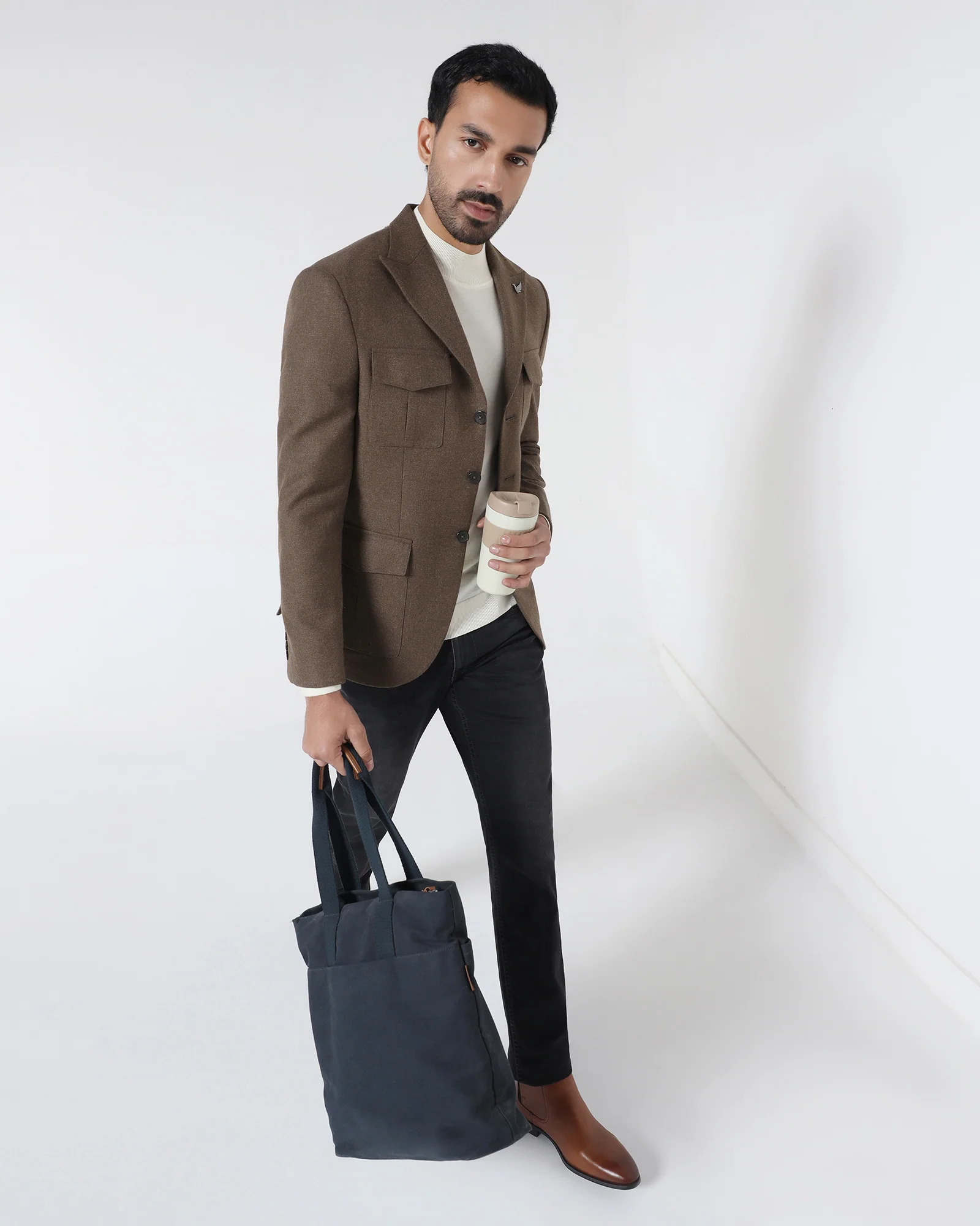 Brown Solid Blazer - Bacardi - Image 5