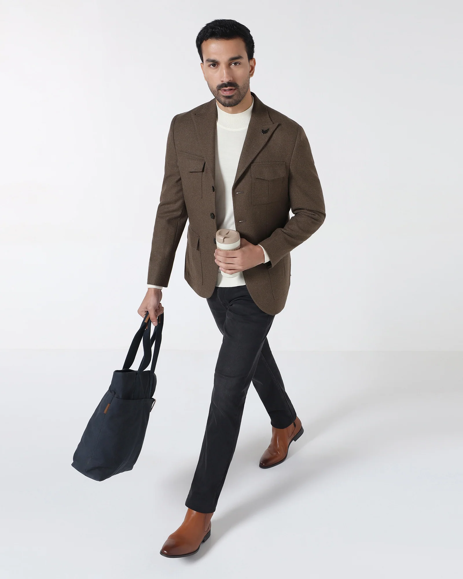 Brown Solid Blazer - Bacardi - Image 6