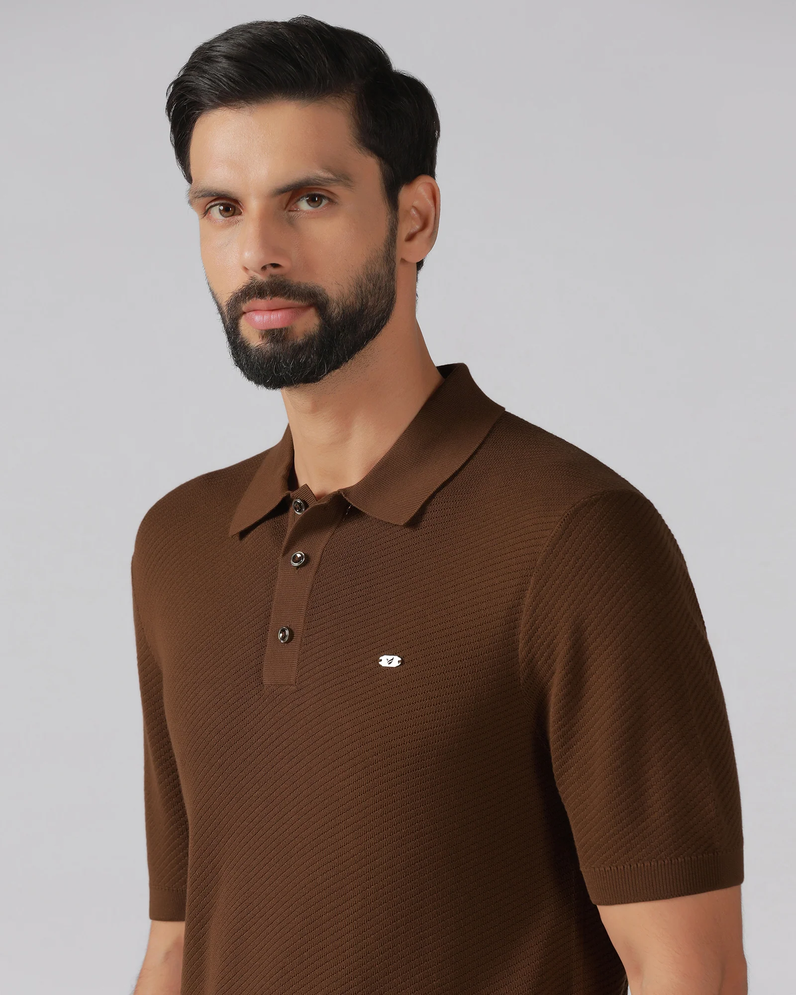 Brown Solid Polo - Yuto - Image 4